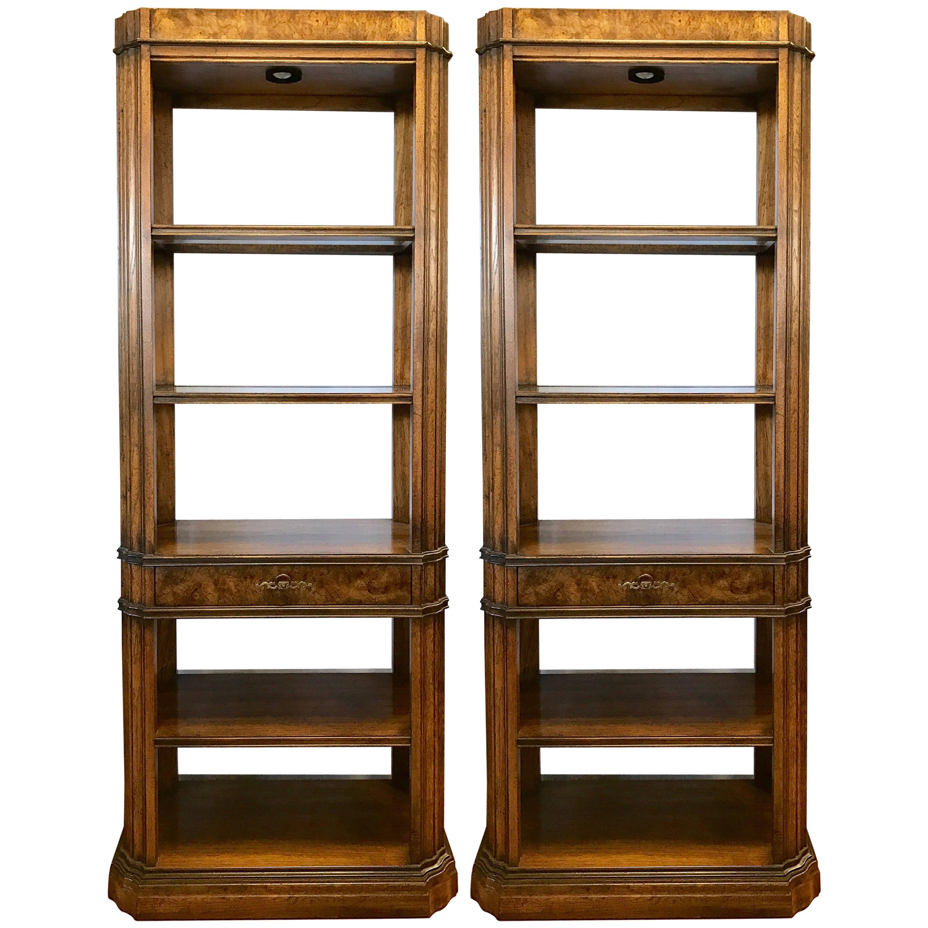 Neoclassical Style Fruitwood Lighted Display Etageres Bookcases