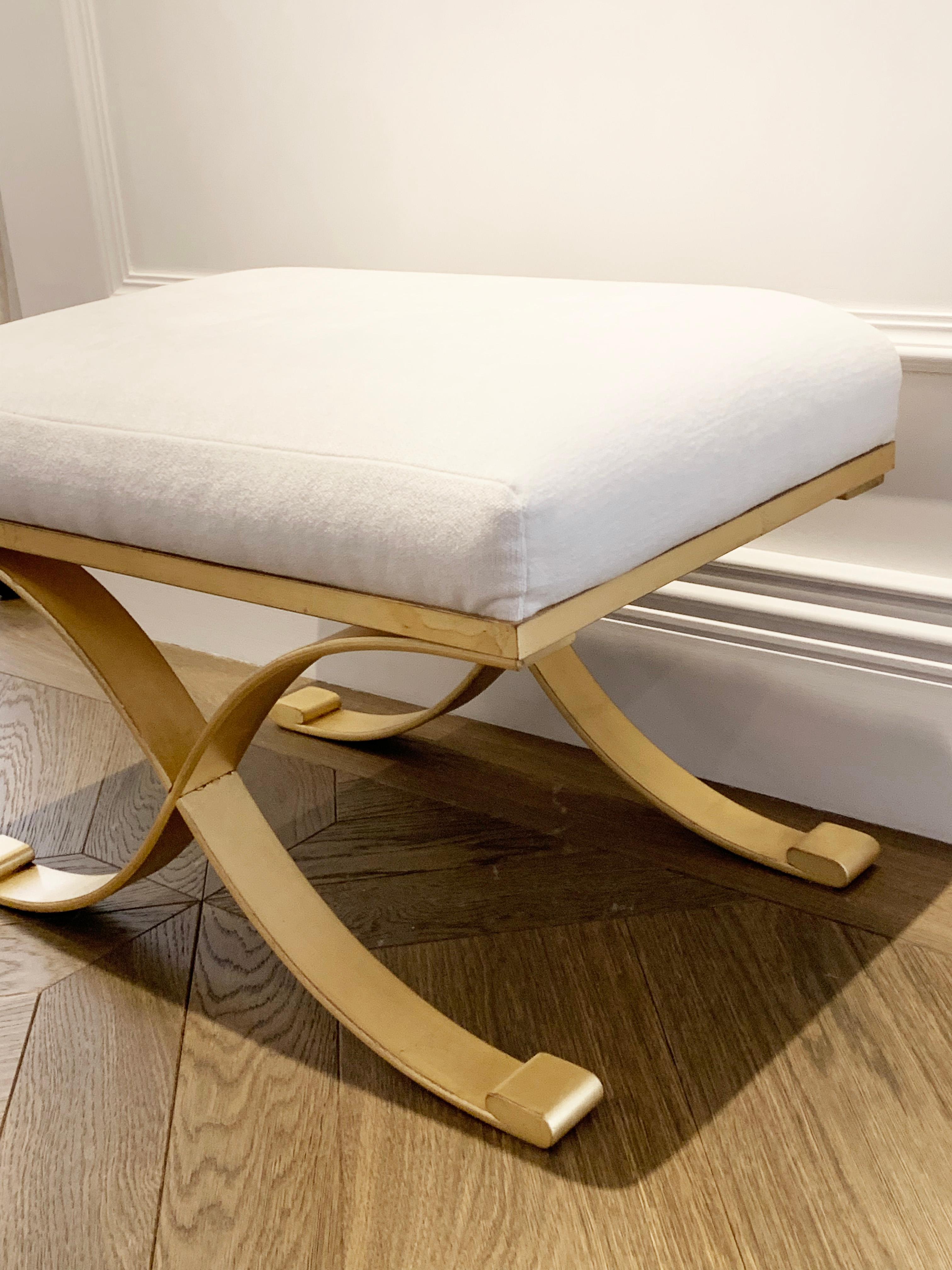 Add a touch of Neo-Classical style elegance to your room with the gilded wrought iron stool, expertly handcrafted by the renowned French metalworkers Pouenat, France. 

This stool is created in the style of the revered French metalworker Raymond