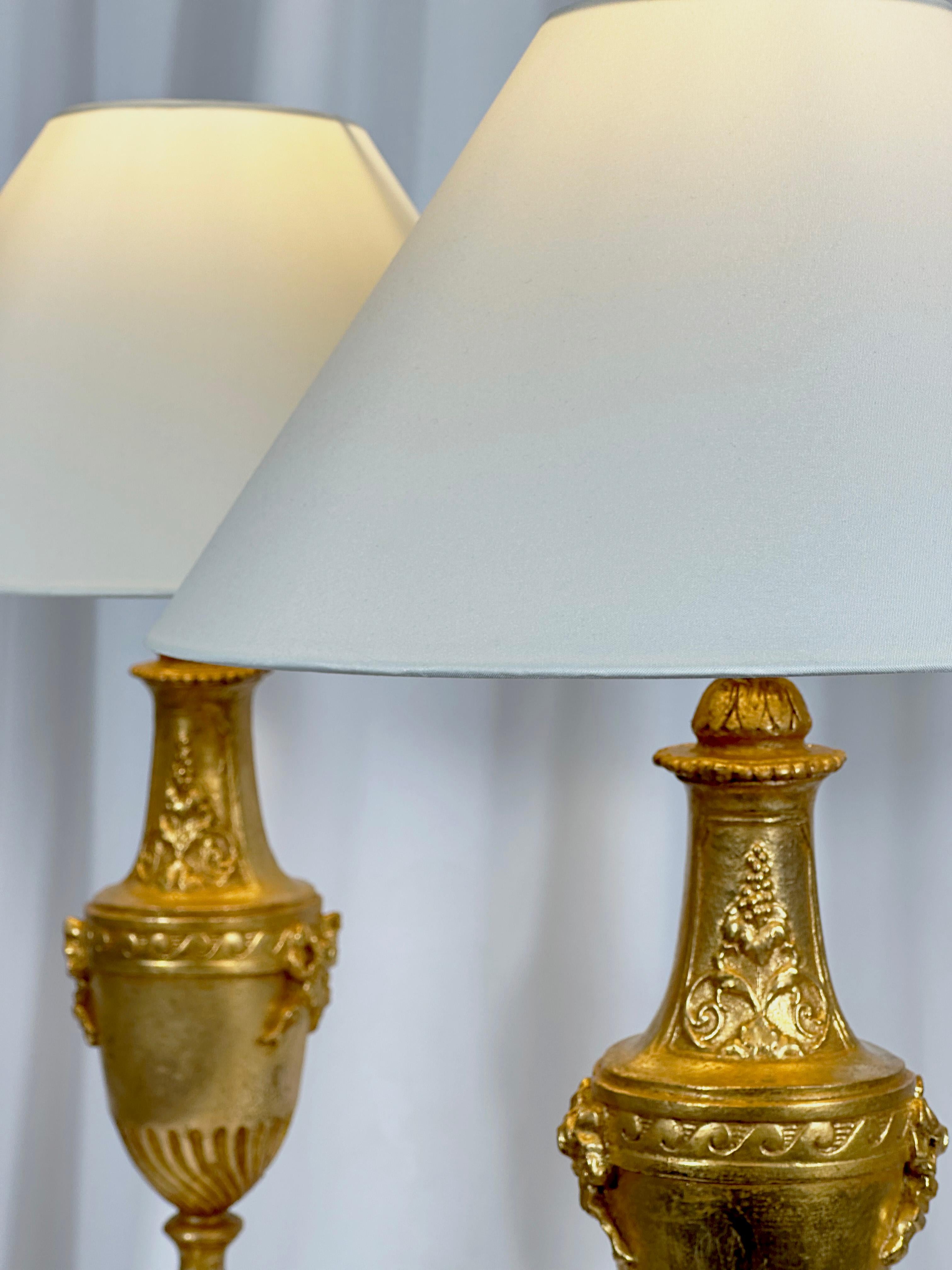 1950s Italian - Gilded Table Lamps, Neoclassical Style - Marble Base - Pair In Good Condition In Glasgow, GB