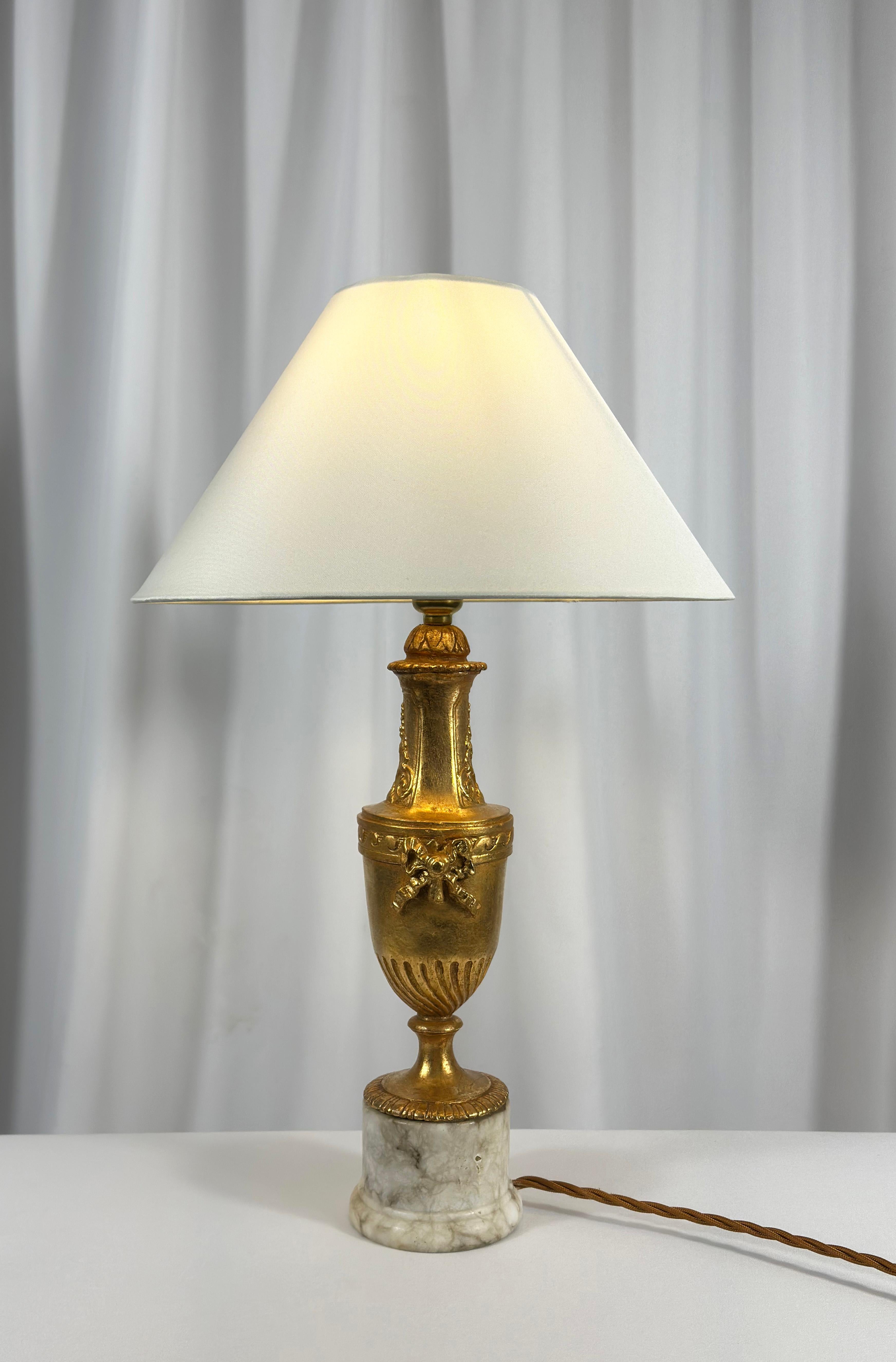 1950s Italian - Gilded Table Lamps, Neoclassical Style - Marble Base - Pair 1