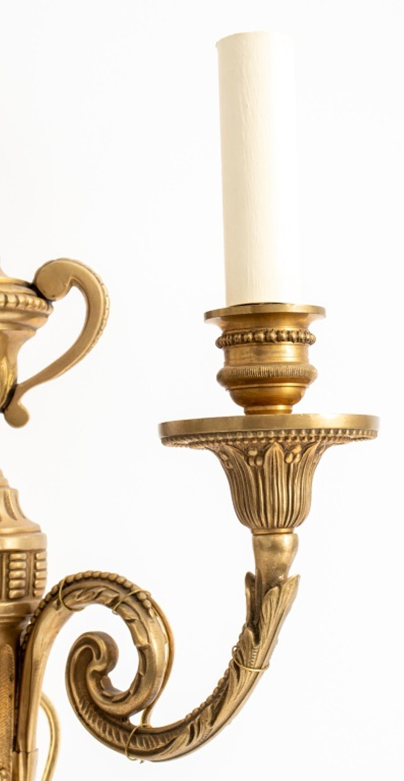 Neoclassical Style Gilt Bronze 2-Arm Sconces, Pair In Good Condition In New York, NY