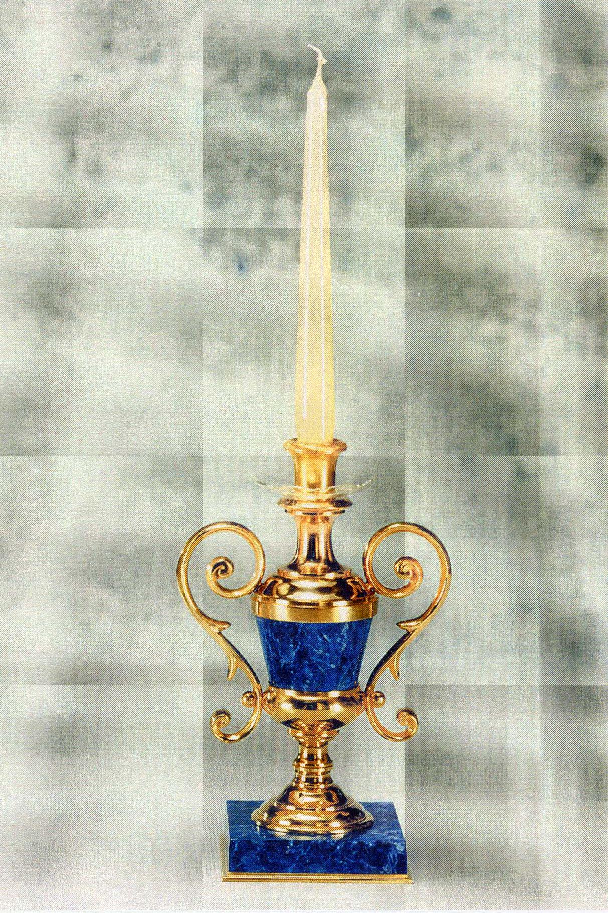 Neoclassical style Gilt Bronze and Cut Crystal Lamp By Gherardo Degli Albizzi features Classic amphor shape and curved handles. Central body of this little lamp could be customized with cut crystal, marble, or semi precious stones like malachite or