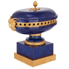 Neoclassical Style Gilt Bronze and Lapis Lazuli Vase Garniture