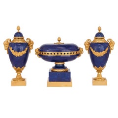 Neoclassical Style Gilt Bronze and Lapis Lazuli Vase Garniture