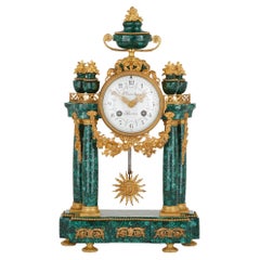 Neoclassical Style Gilt Bronze and Malachite Mantel Clock