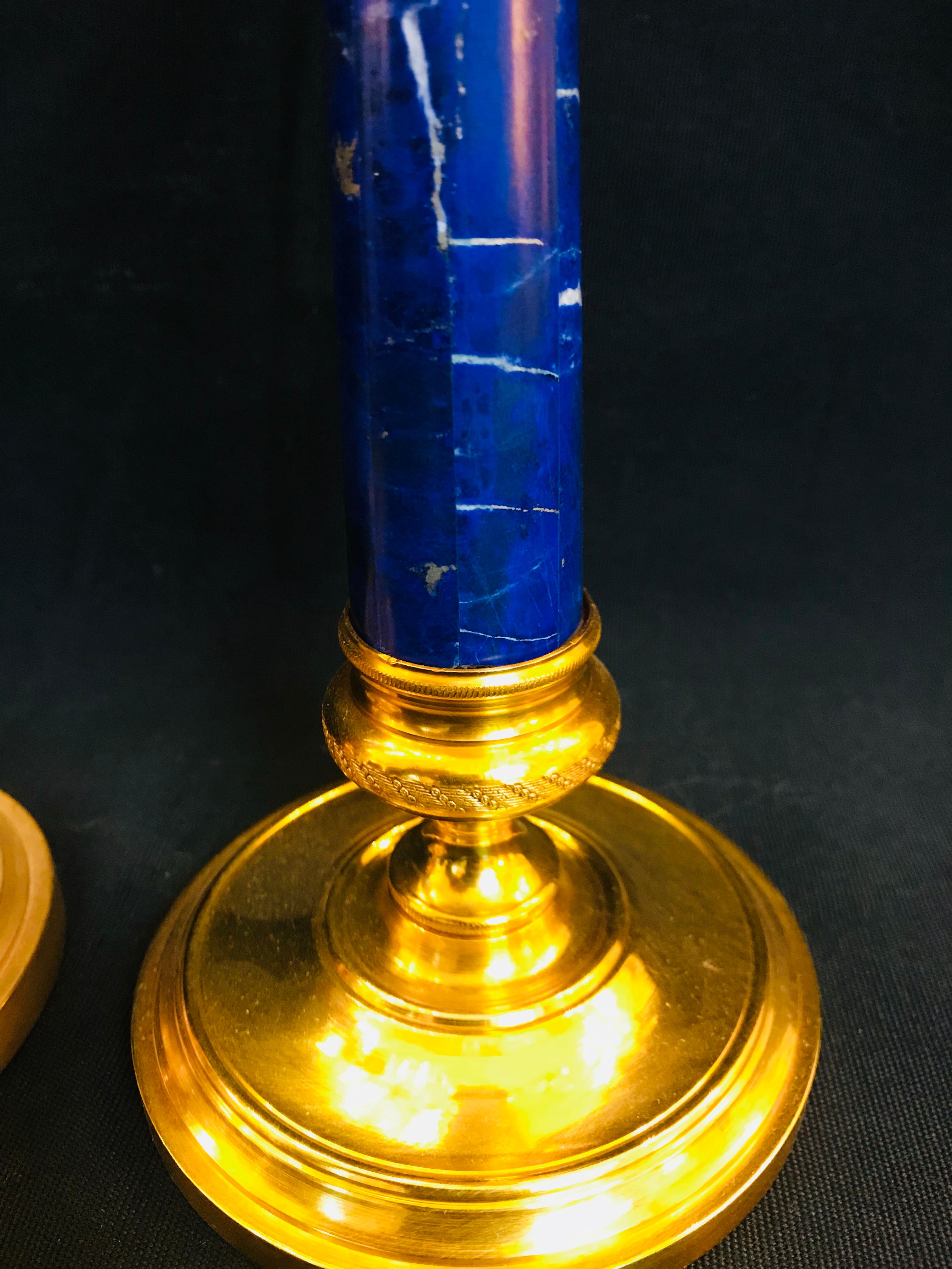 Veneer Neoclassical Style Gilt Bronze and Marble Candlestick by Gherardo Degli Albizzi For Sale