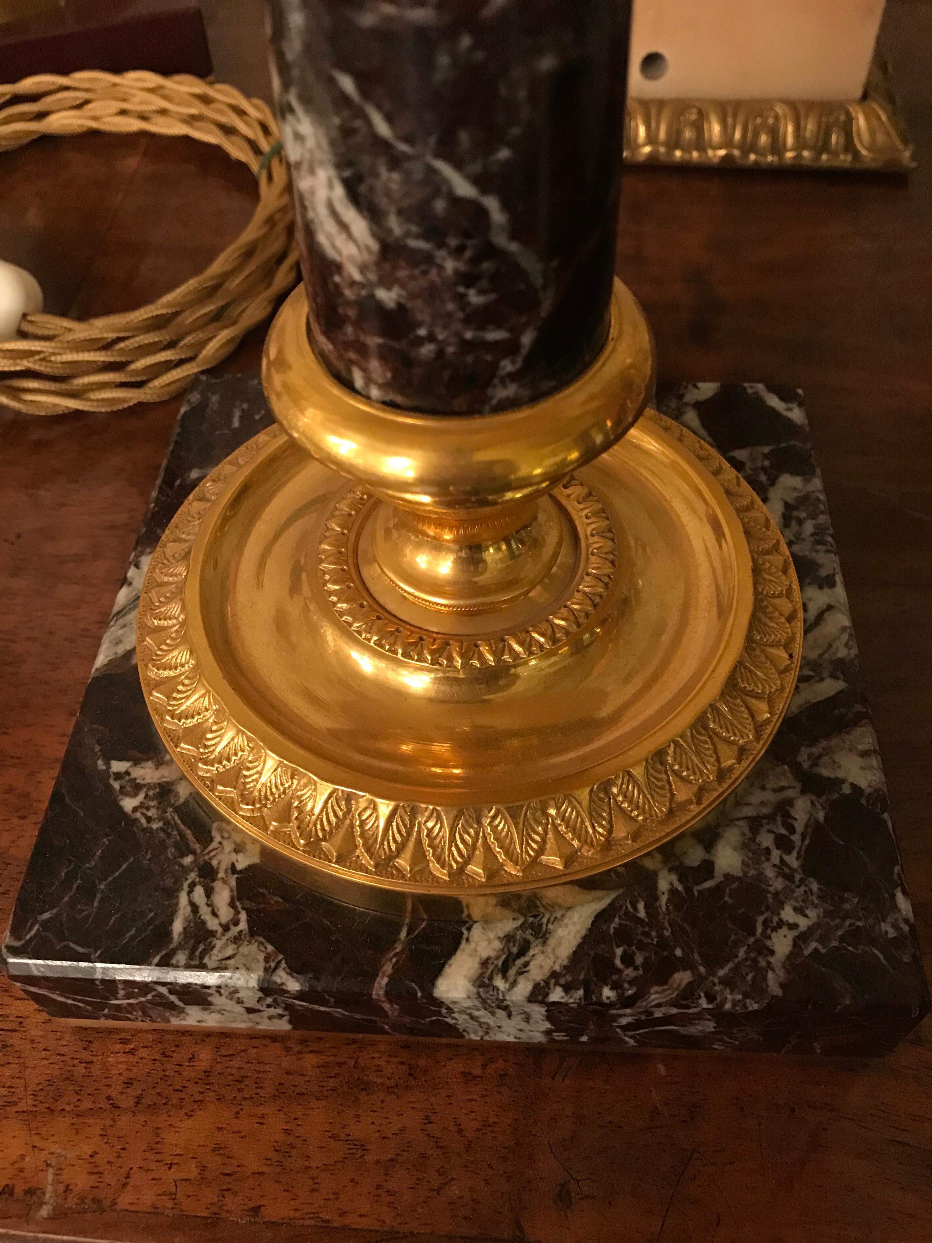 Italian Neoclassical Style Gilt Bronze and Marble Candlestick by Gherardo Degli Albizzi For Sale