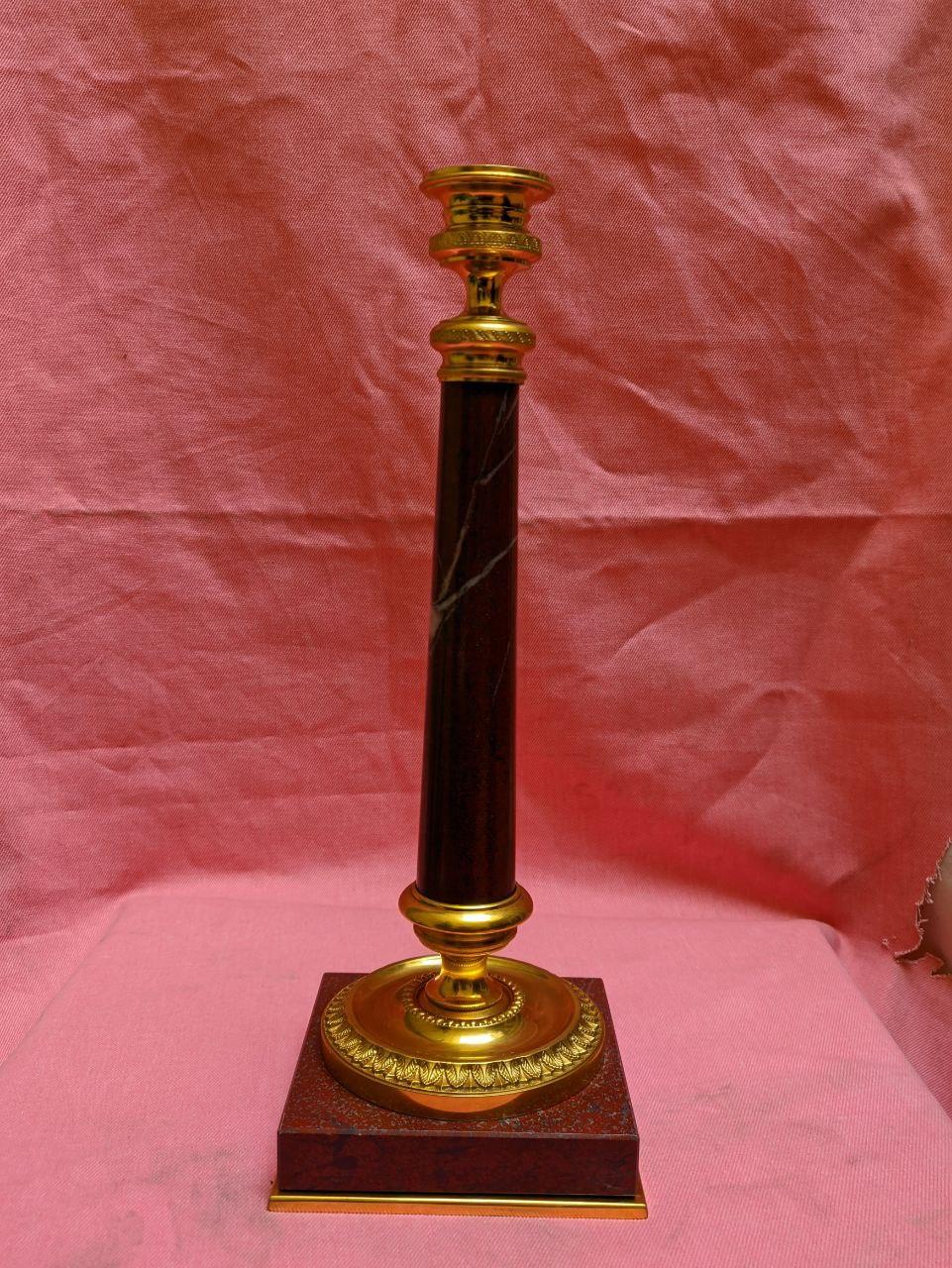 Neoclassical Style Gilt Bronze and Marble Candlestick by Gherardo Degli Albizzi In New Condition For Sale In Florence, Tuscany