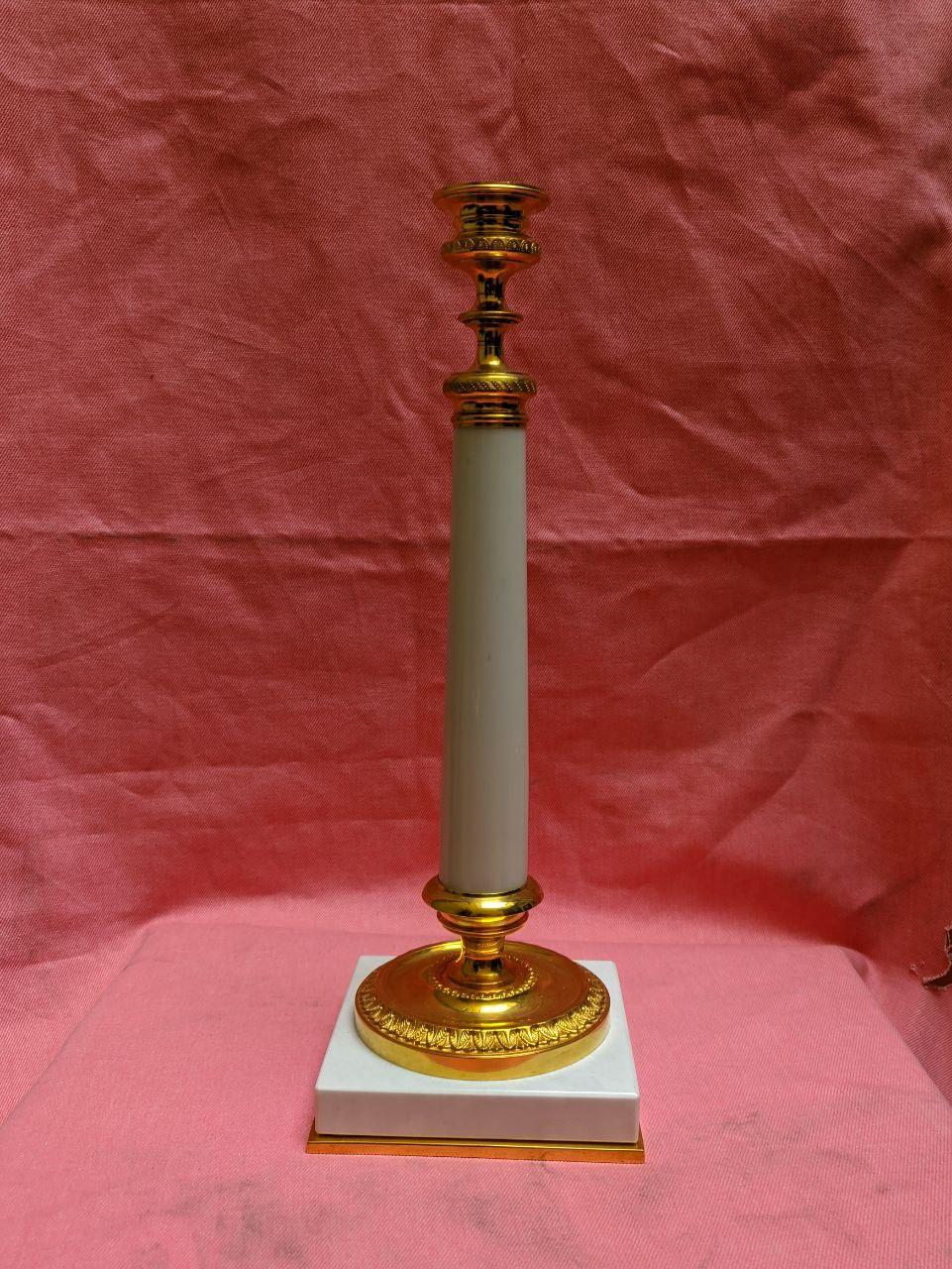 Contemporary Neoclassical Style Gilt Bronze and Marble Candlestick by Gherardo Degli Albizzi For Sale