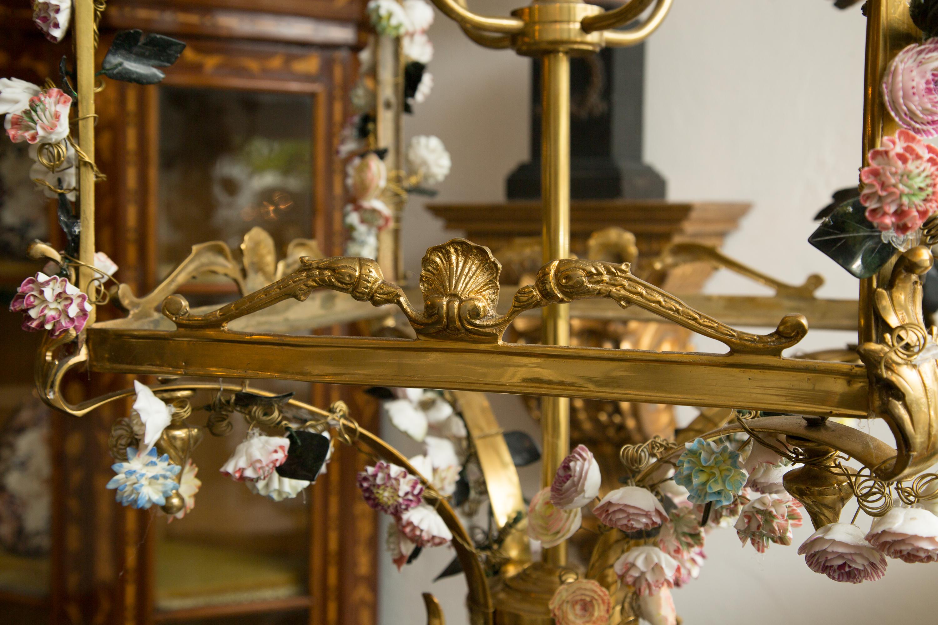 19th Century Neoclassical Style Gilt Bronze Chandelier with Porcelain Decoration