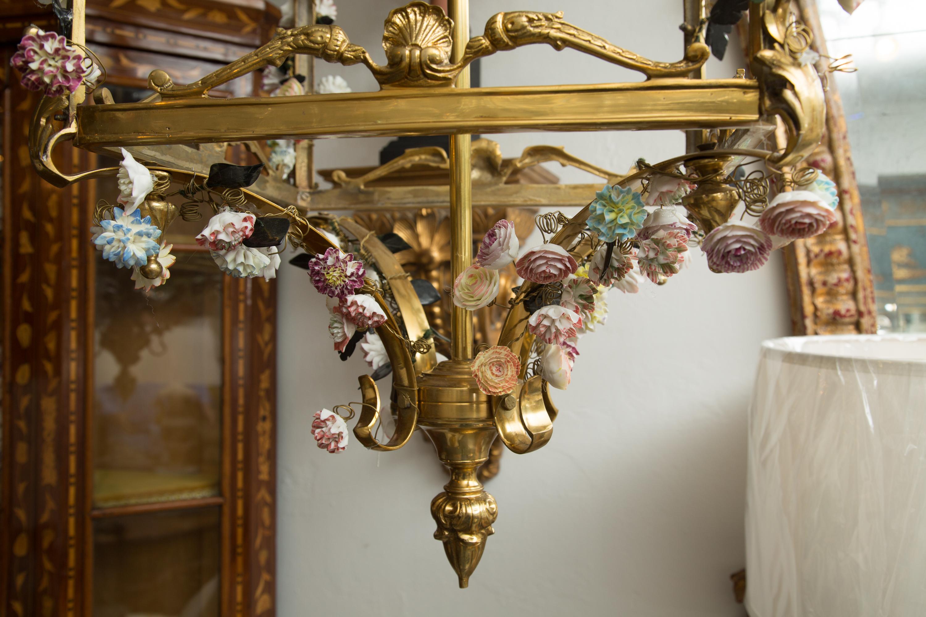 Neoclassical Style Gilt Bronze Chandelier with Porcelain Decoration 2
