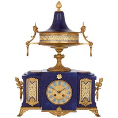 Neoclassical Style Gilt Bronze, Enamel and Lapis Lazuli Mantel Clock
