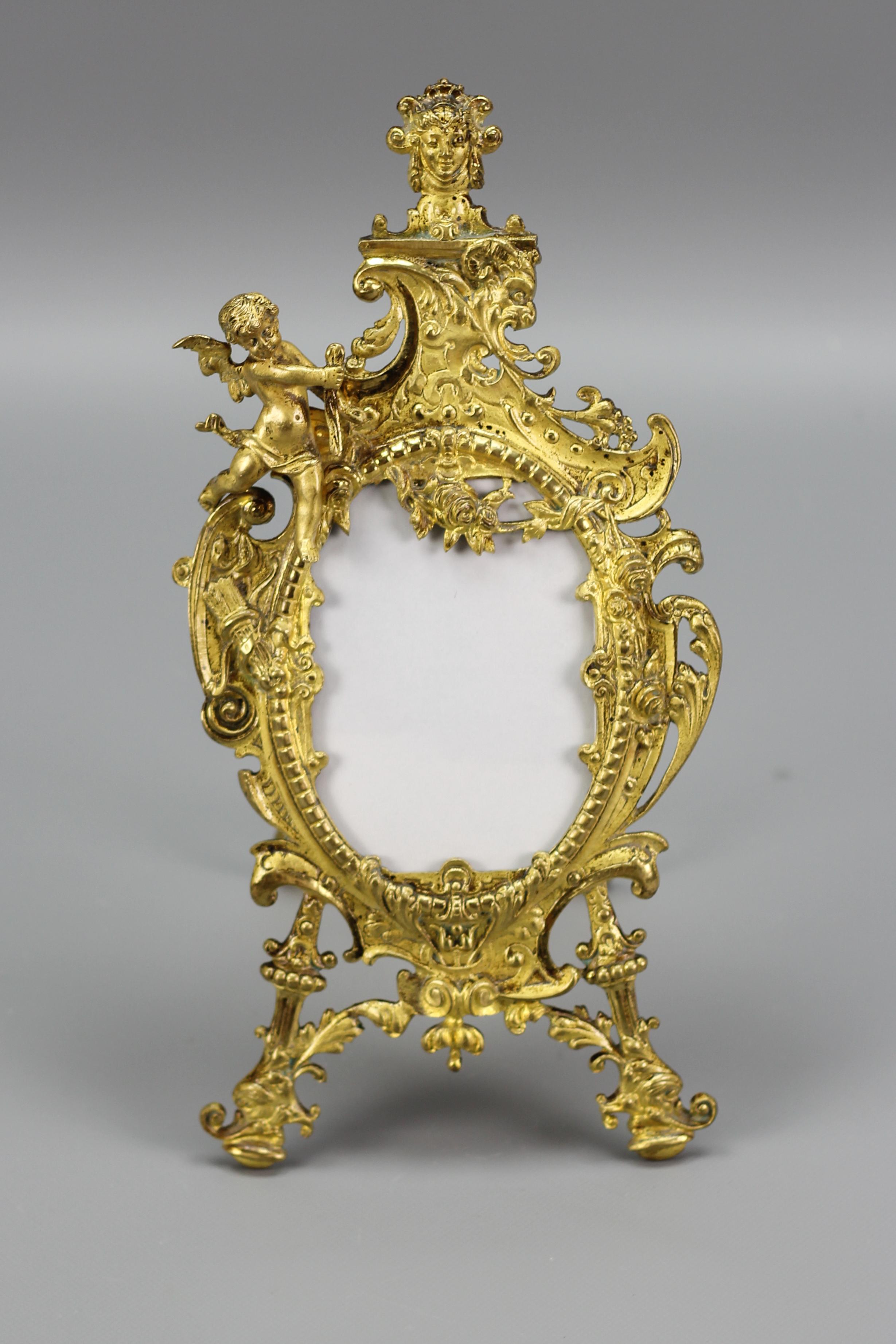 Neoclassical Style Gilt Bronze Picture Frame with Cherub, France, Late 19th C For Sale 9