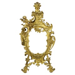 Antique Neoclassical Style Gilt Bronze Picture Frame with Cherub, France, Late 19th C