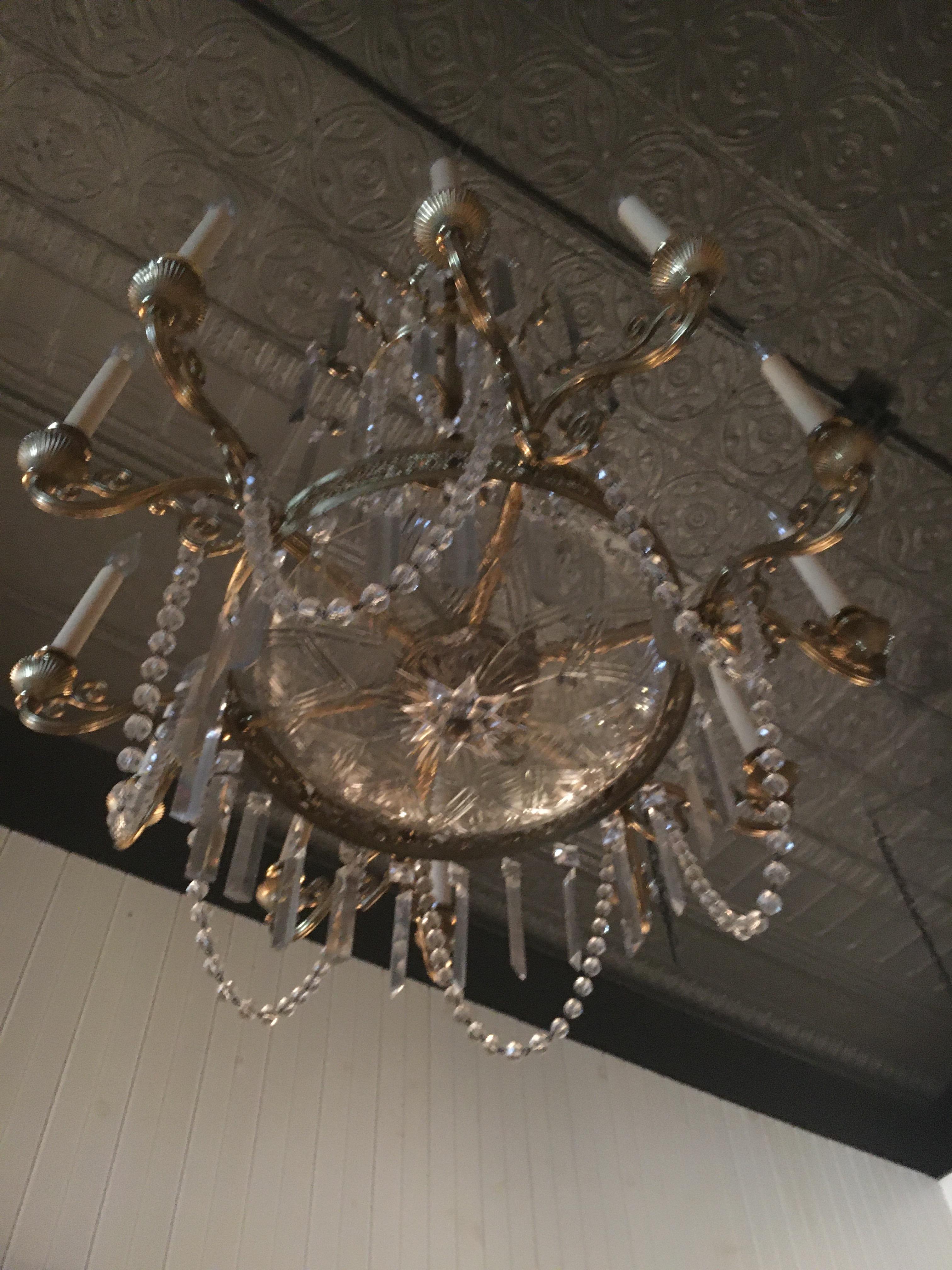Neoclassical Style Gilt Bronze Twelve-Light Crystal Chandelier.  Great scale. In Excellent Condition For Sale In Buchanan, MI