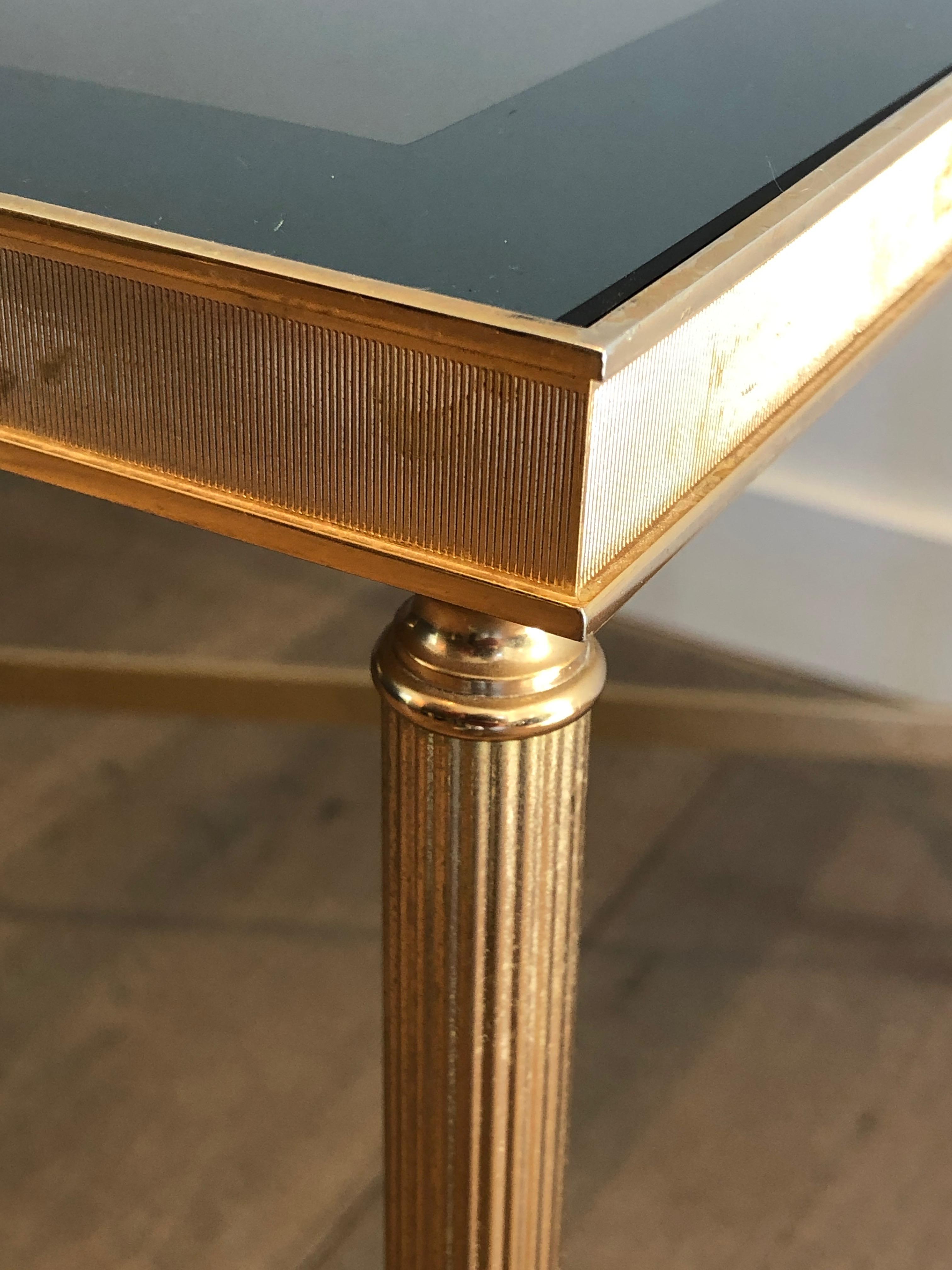 Neoclassical Style Gilt Metal Coffee Table with Blueish Glass Shelf For Sale 5
