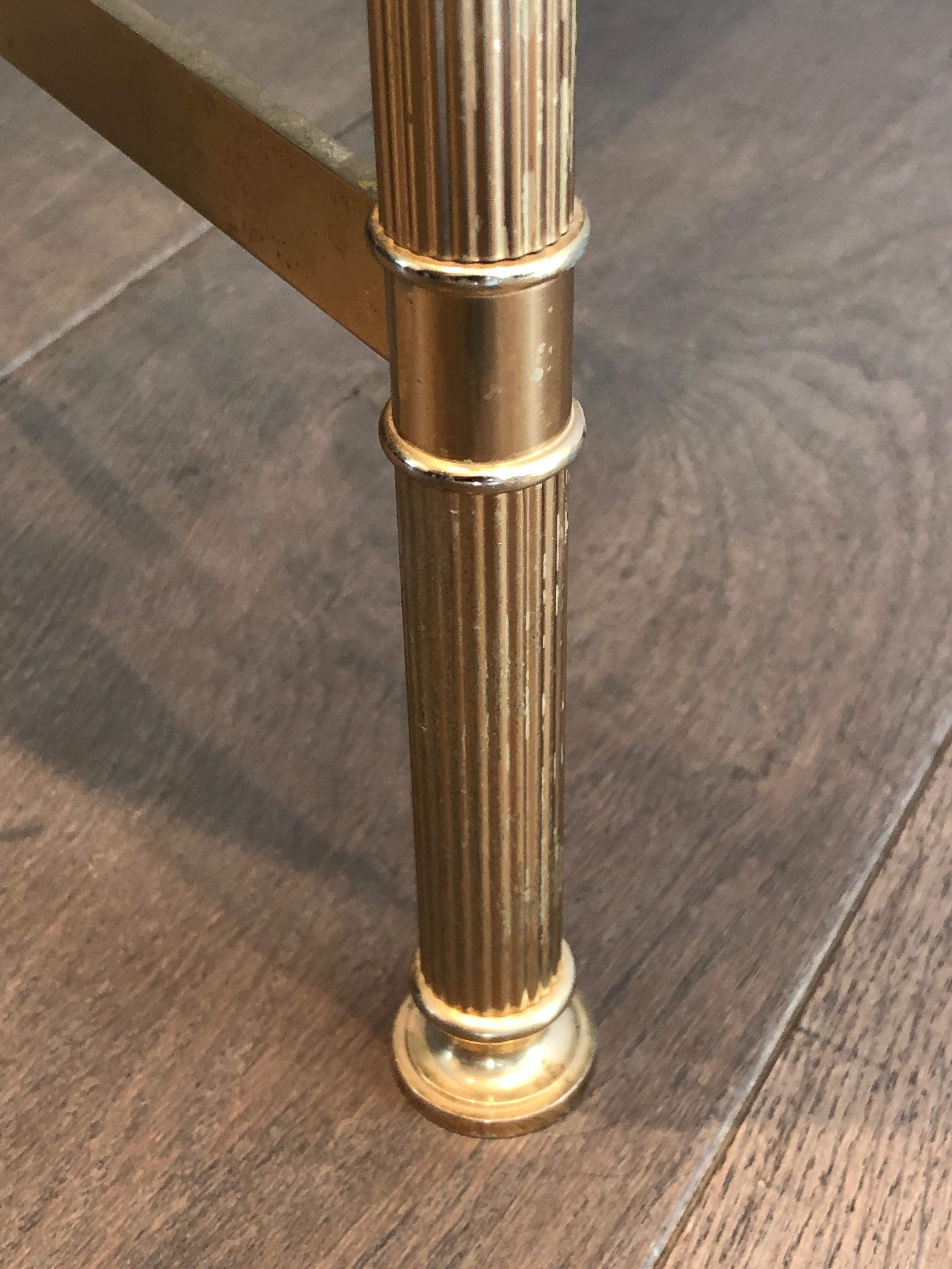 Neoclassical Style Gilt Metal Coffee Table with Blueish Glass Shelf For Sale 6