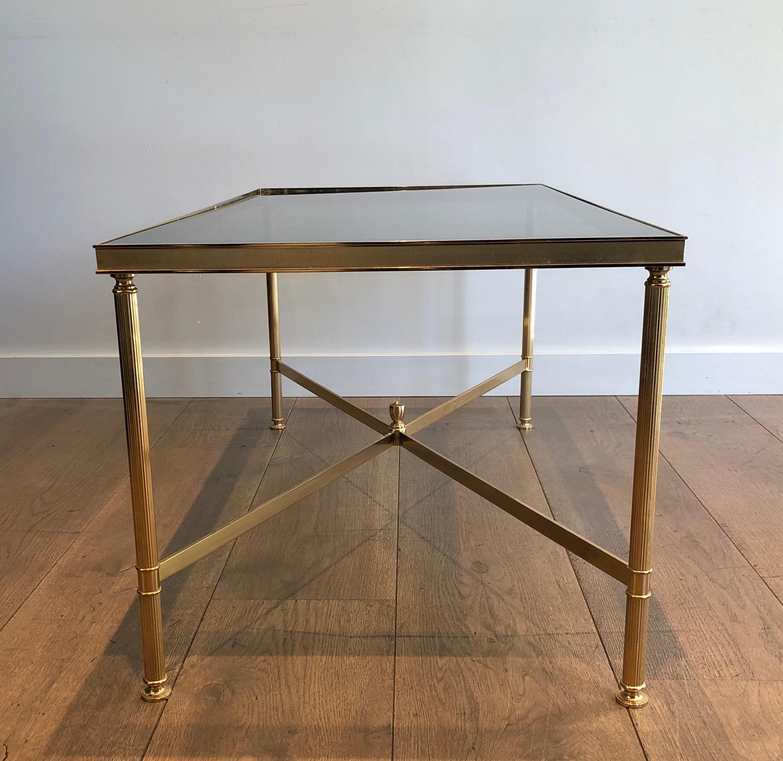 Mid-20th Century Neoclassical Style Gilt Metal Coffee Table with Blueish Glass Shelf For Sale