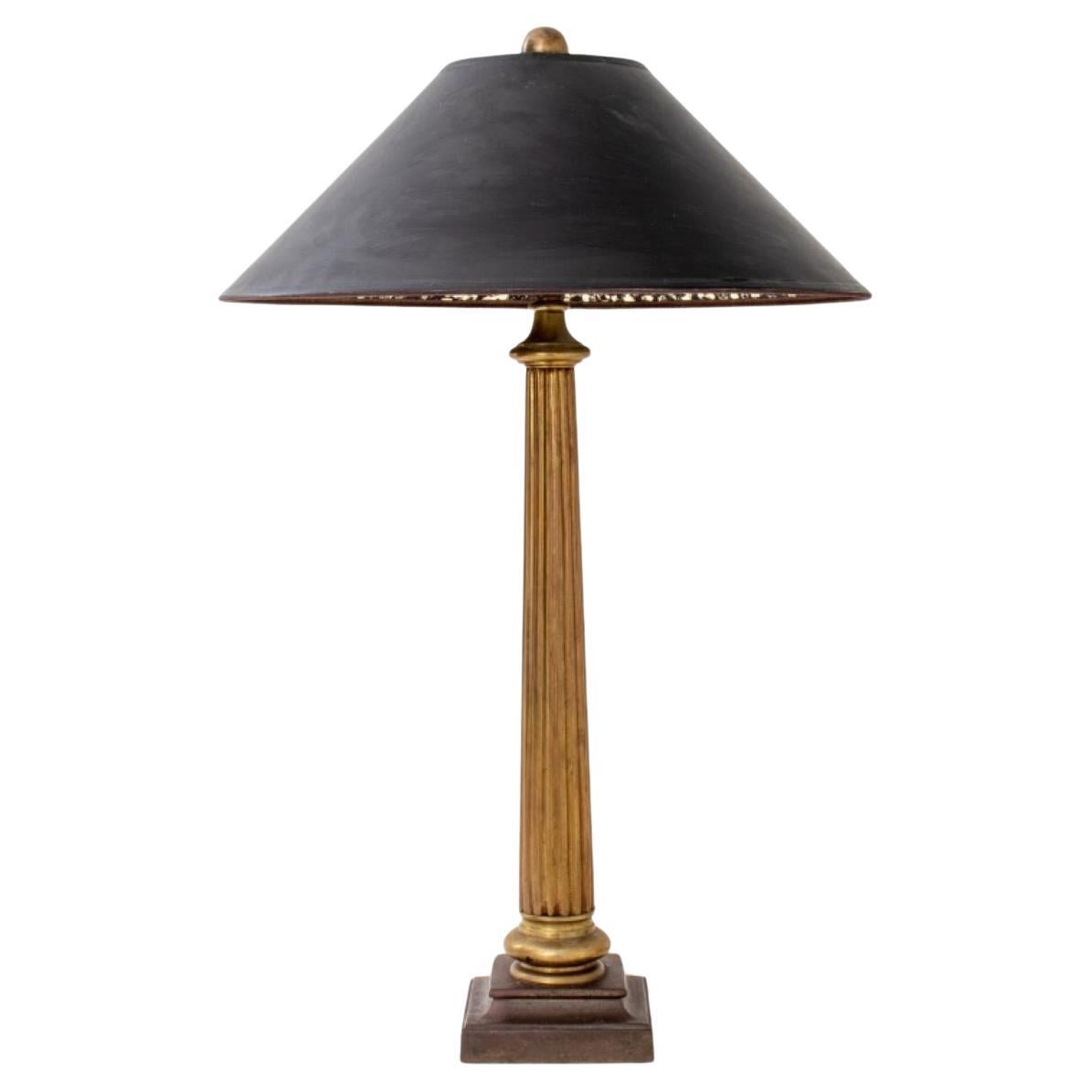 Neoclassical Style Gilt Metal Column Table Lamp For Sale