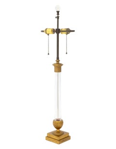 French Neoclassical Style Glass Column Table Lamp with Gilt Metal Base