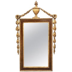 Antique Neoclassical tole Giltwood and Mahogany Ornamental Trumeau or Mantle Mirror