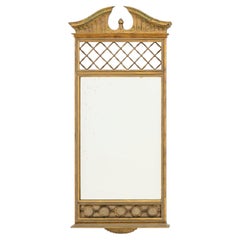 Neoclassical Giltwood Wall Mirror, 19th Century, Lattice and Floral Crest