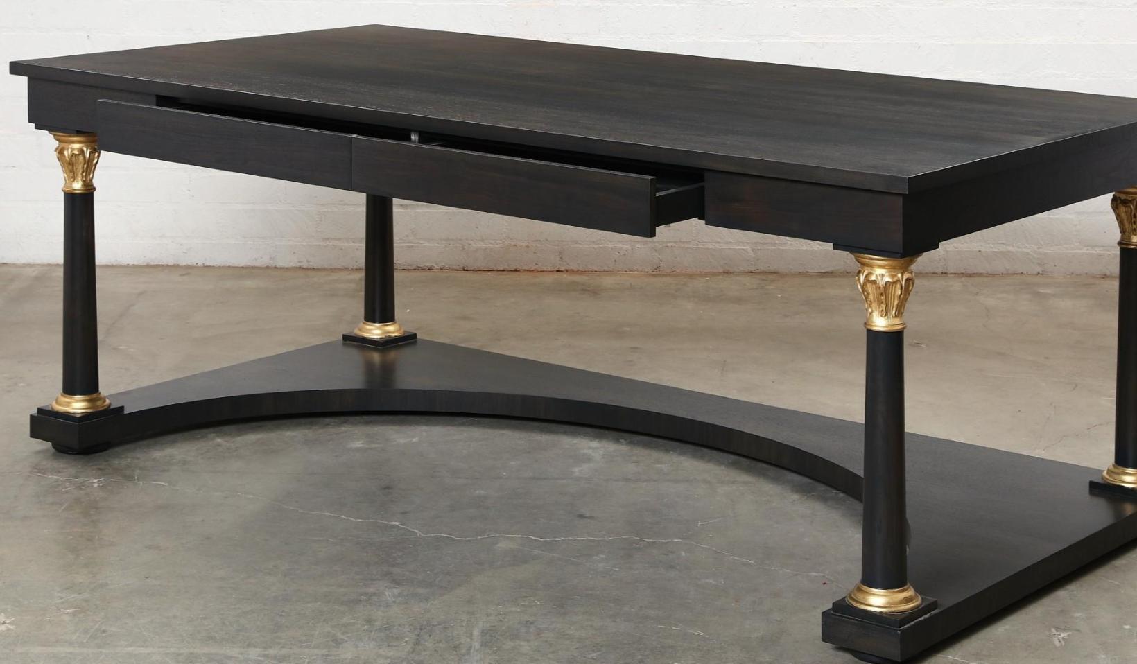 Wood Neoclassical Style Gitwood & Ebonized Walnut Desk, Modern For Sale