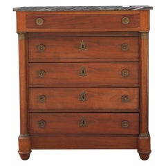 Antique Neoclassical Style Gray/ Black Marble Top Five Drawer Chest of Drawers