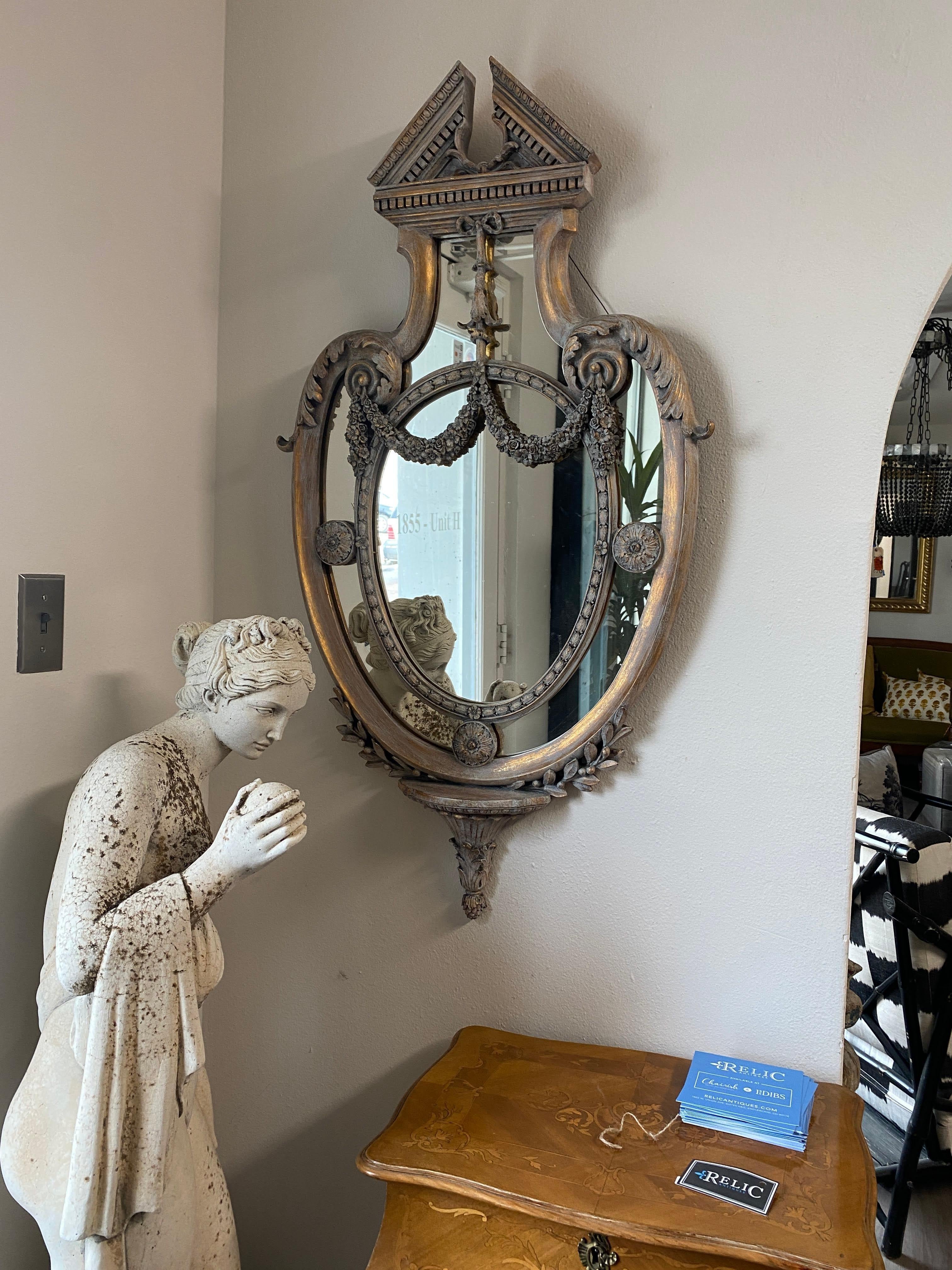 Neoclassical Style Gray Washed Giltwood Wall Mirror For Sale 3