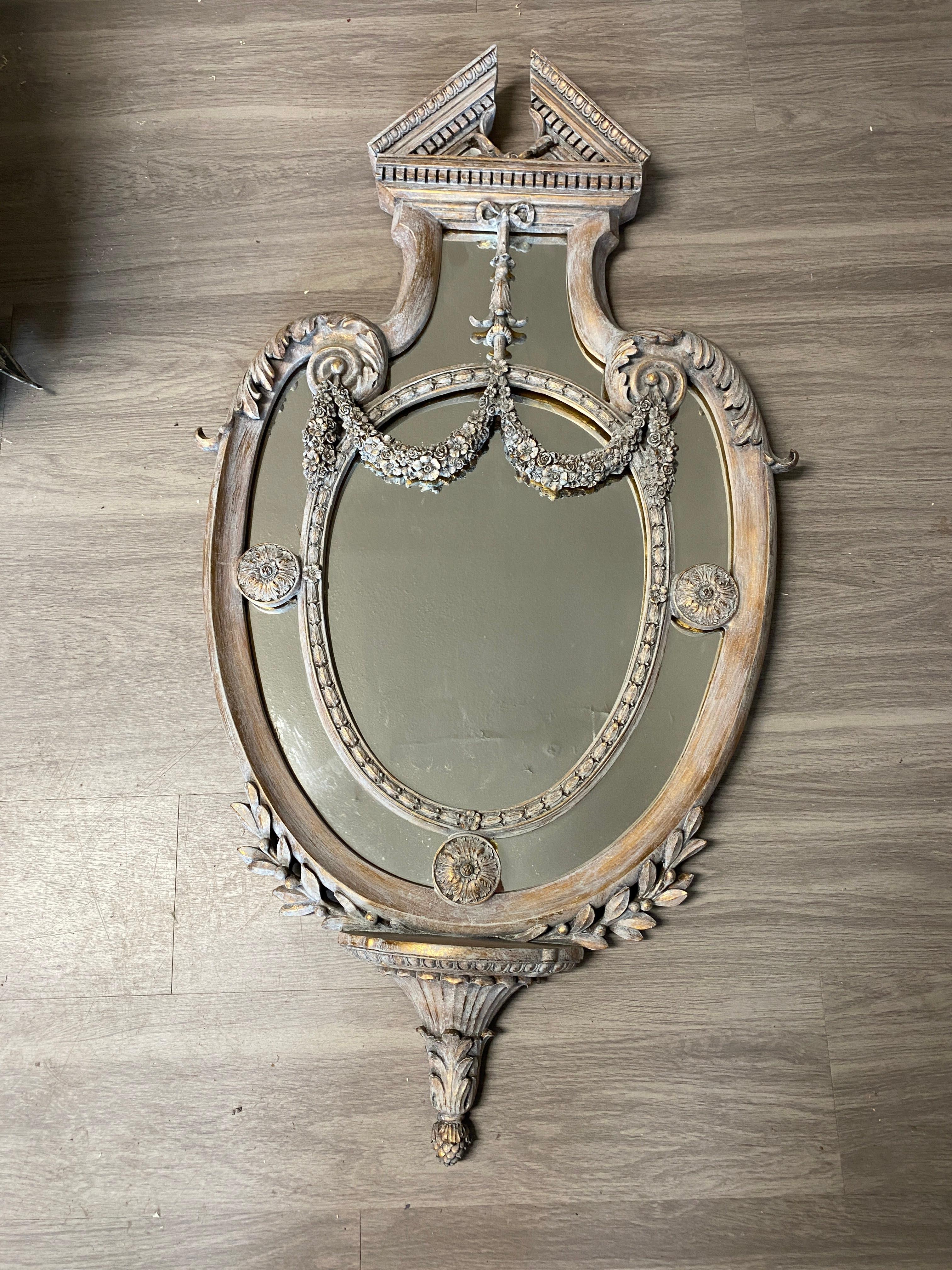 Neoclassical Style Gray Washed Giltwood Wall Mirror For Sale 4