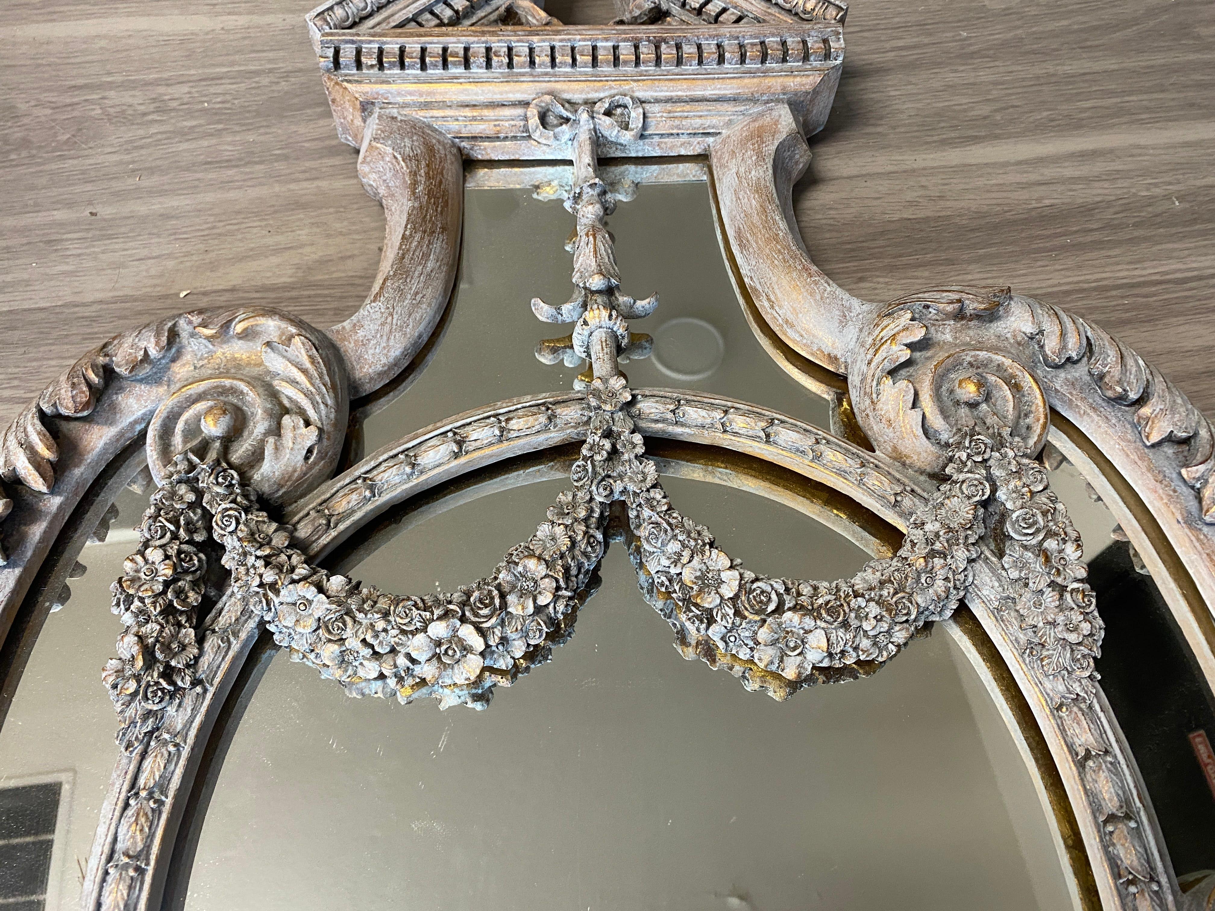 French Neoclassical Style Gray Washed Giltwood Wall Mirror For Sale