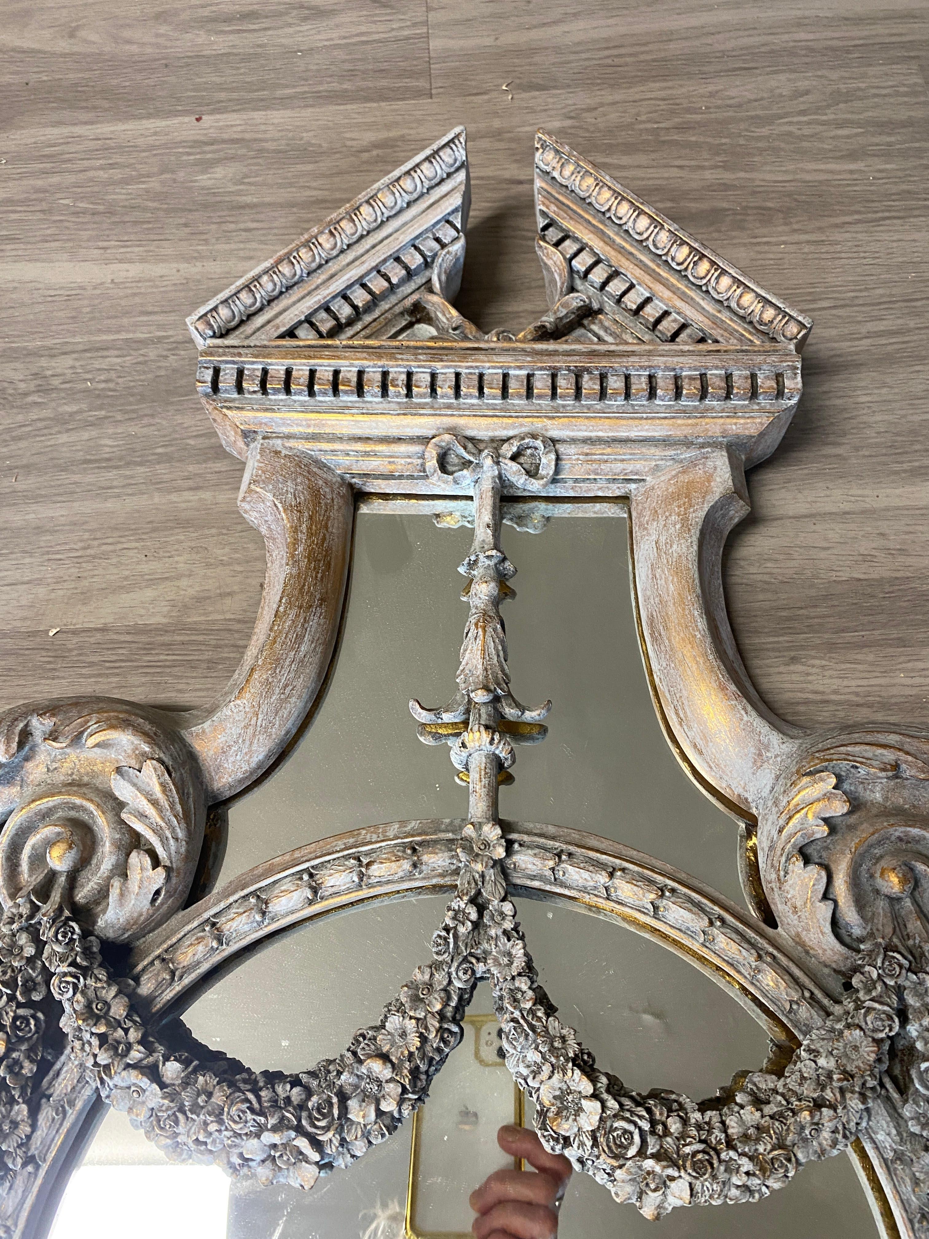 Hand-Crafted Neoclassical Style Gray Washed Giltwood Wall Mirror For Sale