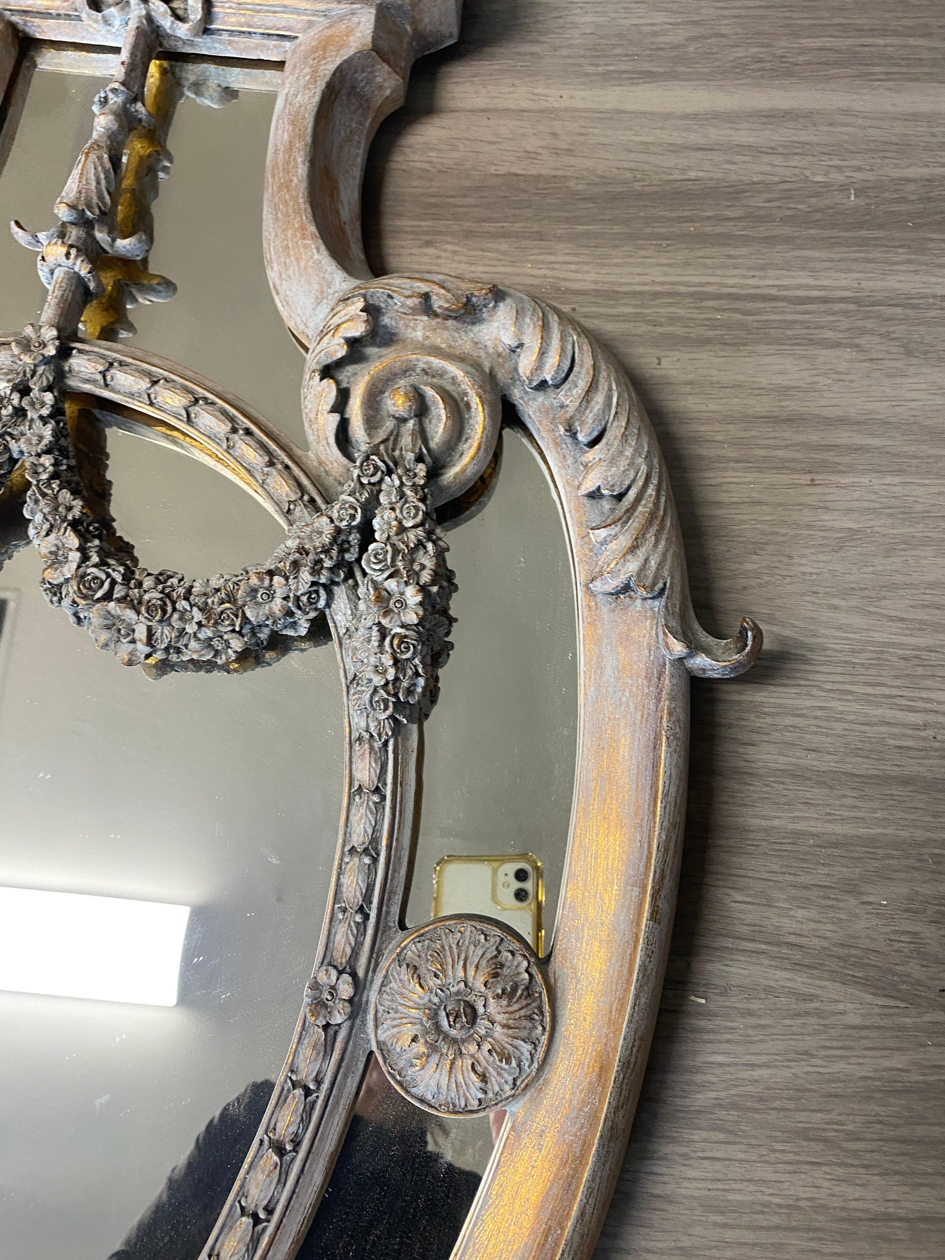 20th Century Neoclassical Style Gray Washed Giltwood Wall Mirror For Sale