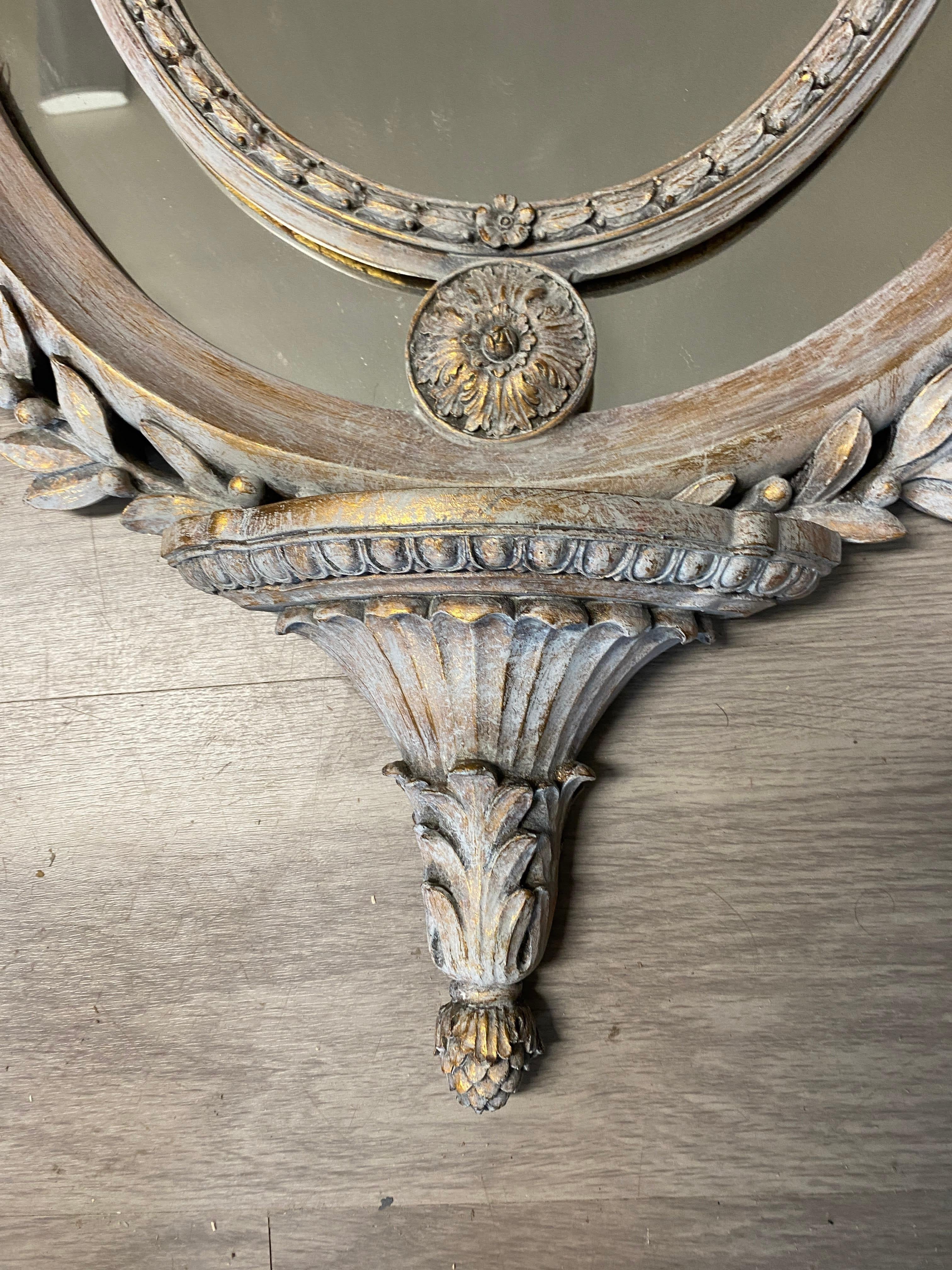 Glass Neoclassical Style Gray Washed Giltwood Wall Mirror For Sale