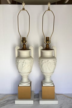 Neoclassical Style Greek Figural Urn Table Lamps, Pair