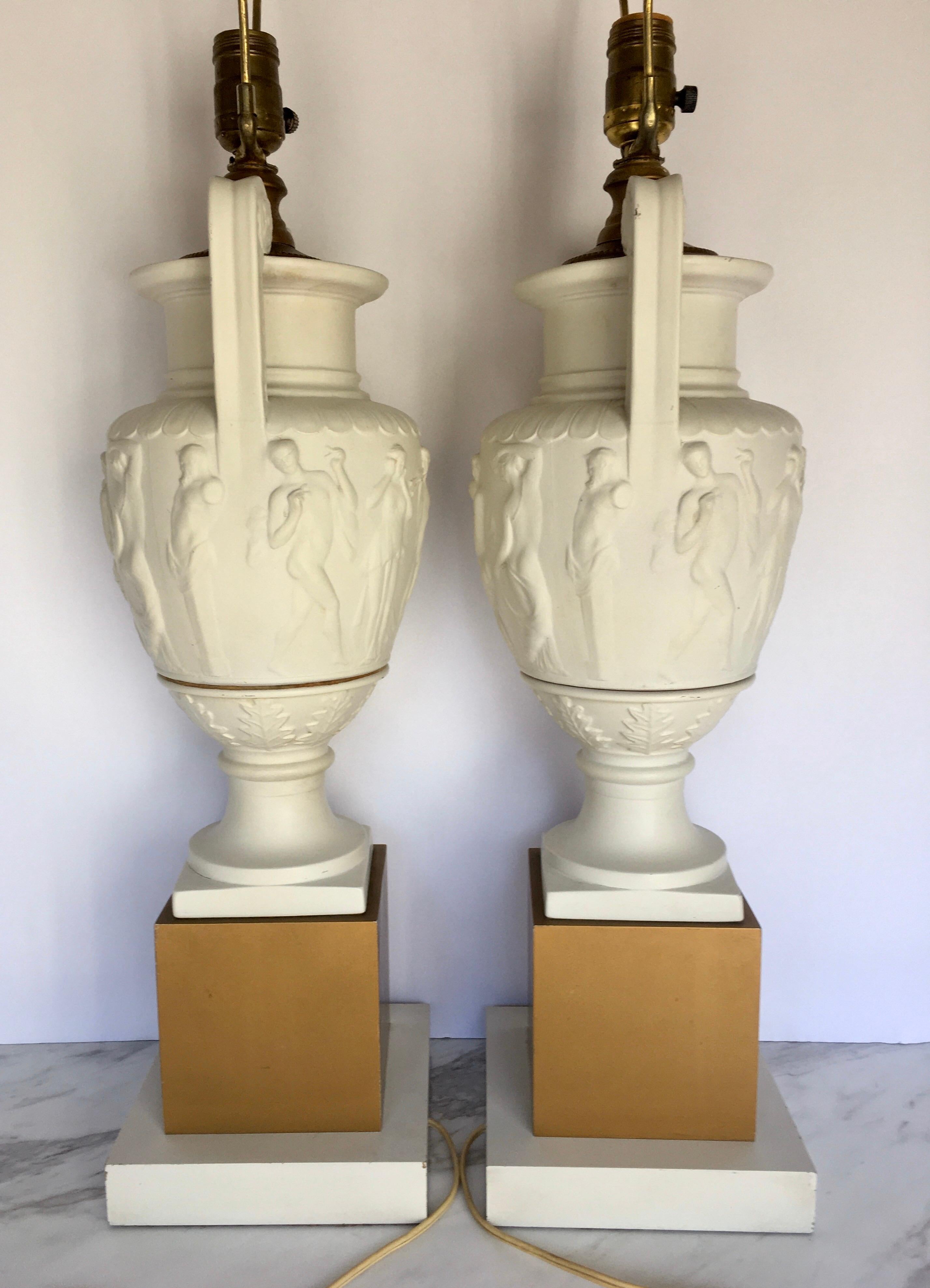 Mid-20th Century Neoclassical Style Greek Figural Urn Table Lamps, Pair