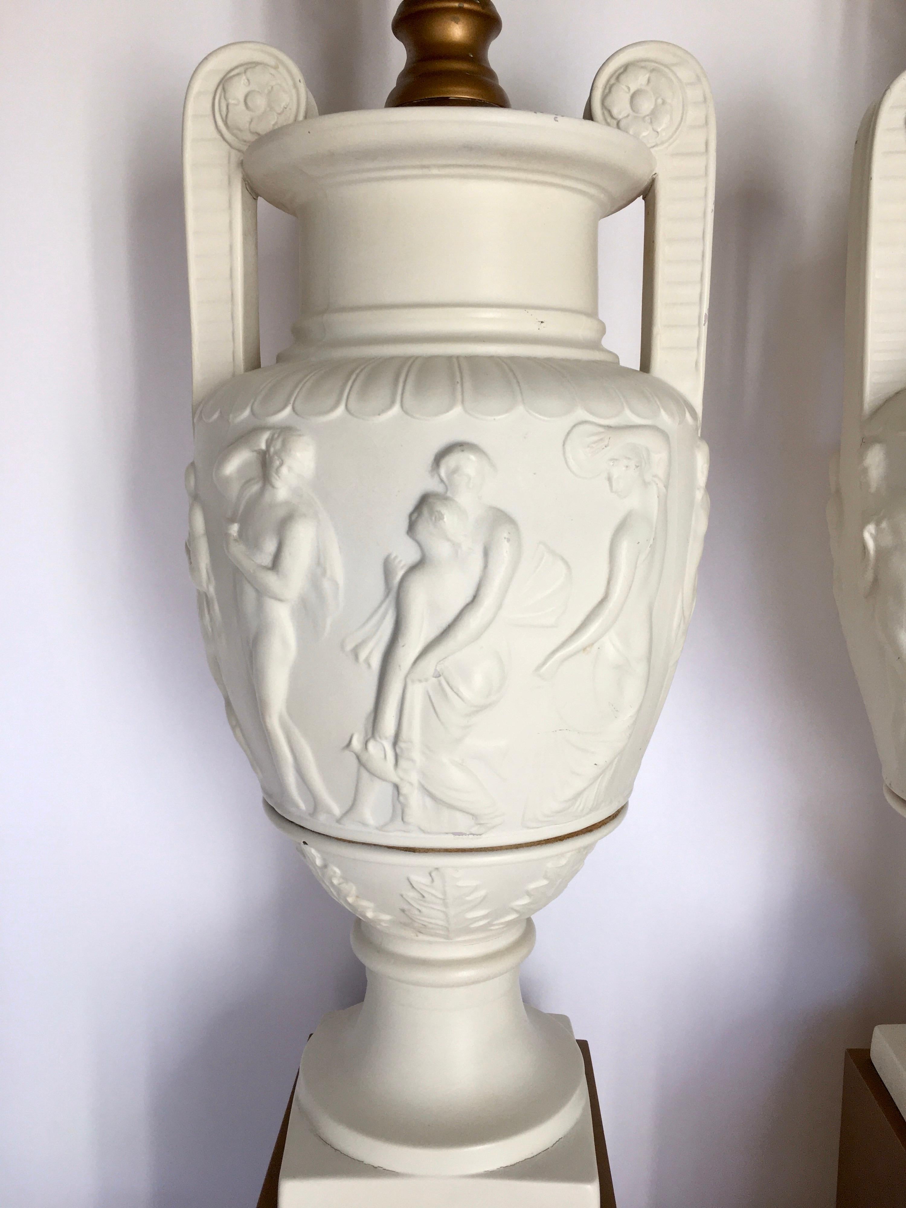 Neoclassical Style Greek Figural Urn Table Lamps, Pair 4