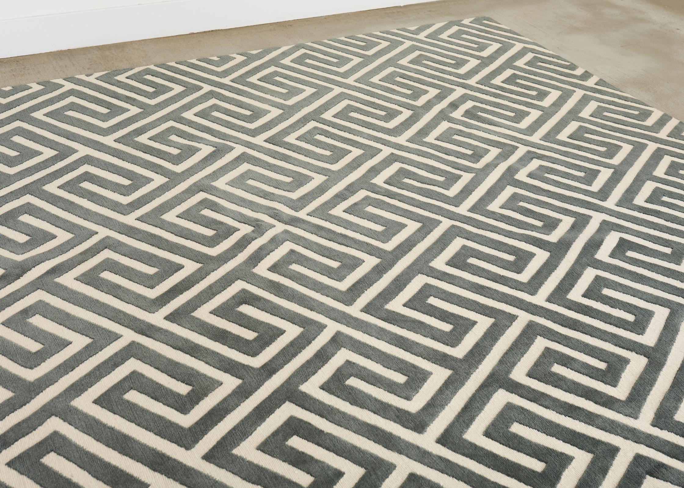 Neoclassical Style Greek Key Slate Rug by the Rug Company For Sale 8