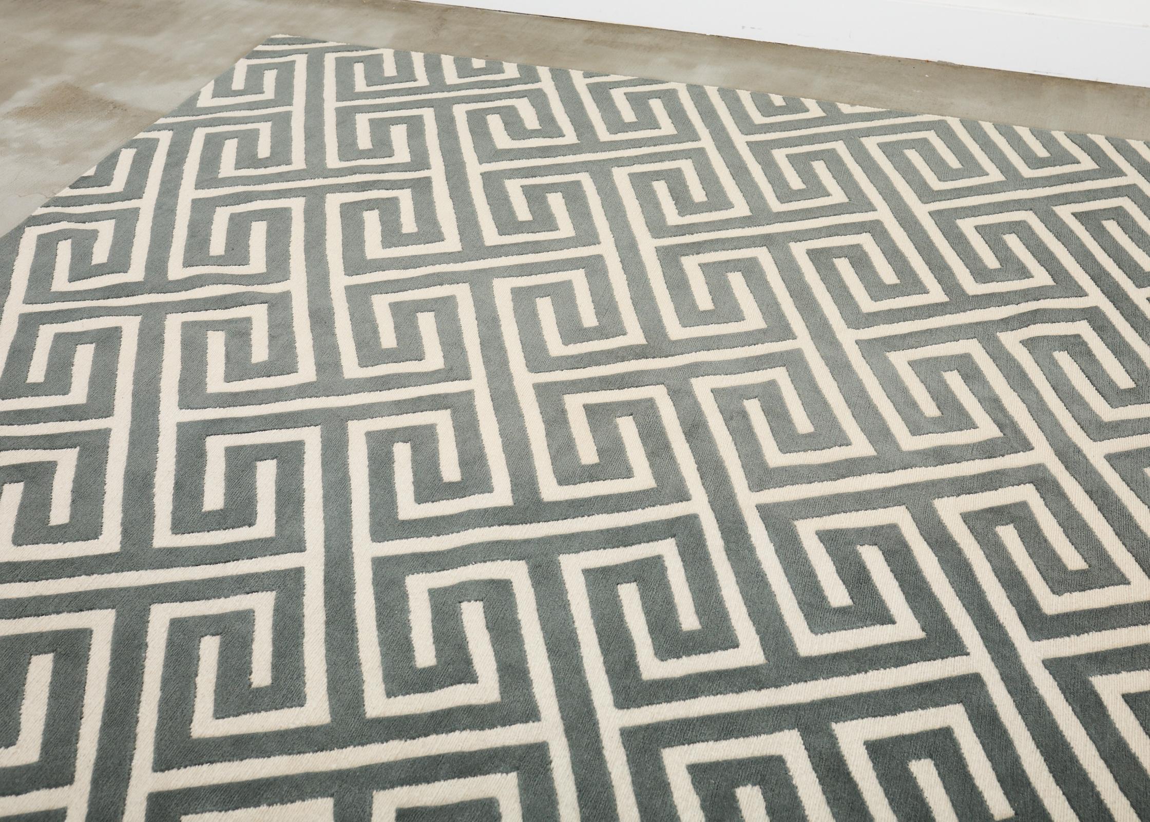 Neoclassical Style Greek Key Slate Rug by the Rug Company For Sale 9