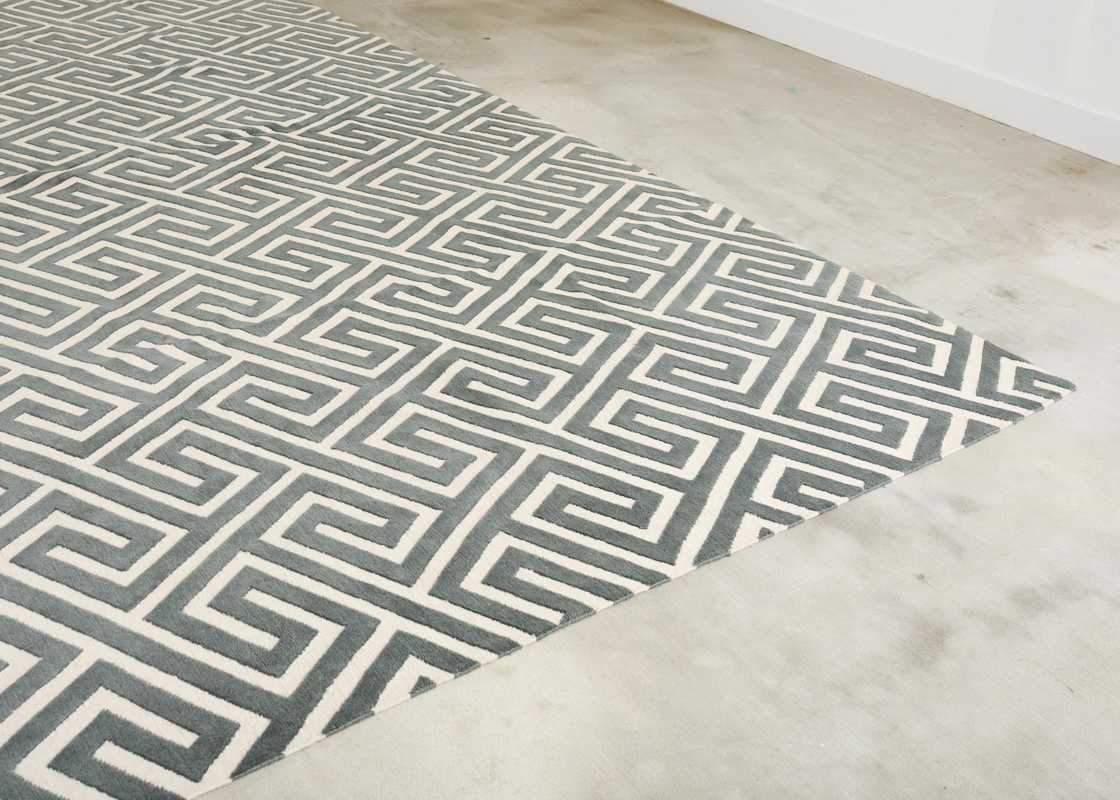 Neoclassical Style Greek Key Slate Rug by the Rug Company For Sale 11