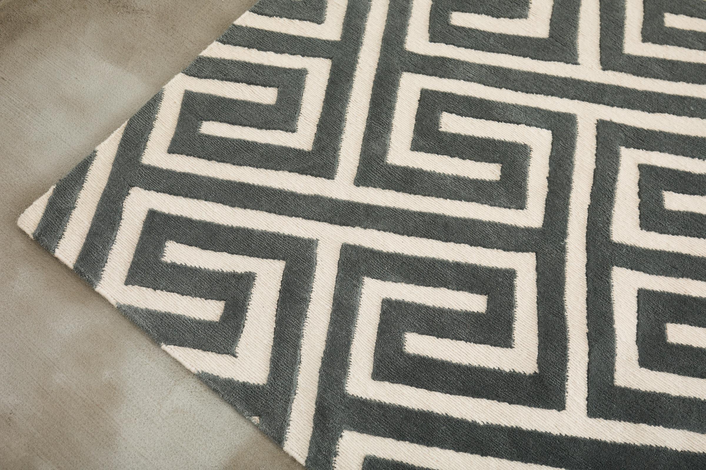 Contemporary Neoclassical Style Greek Key Slate Rug by the Rug Company For Sale