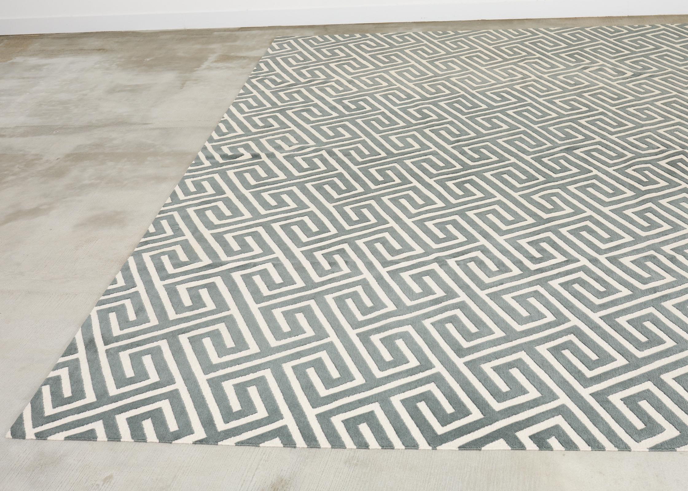 Neoclassical Style Greek Key Slate Rug by the Rug Company For Sale 2
