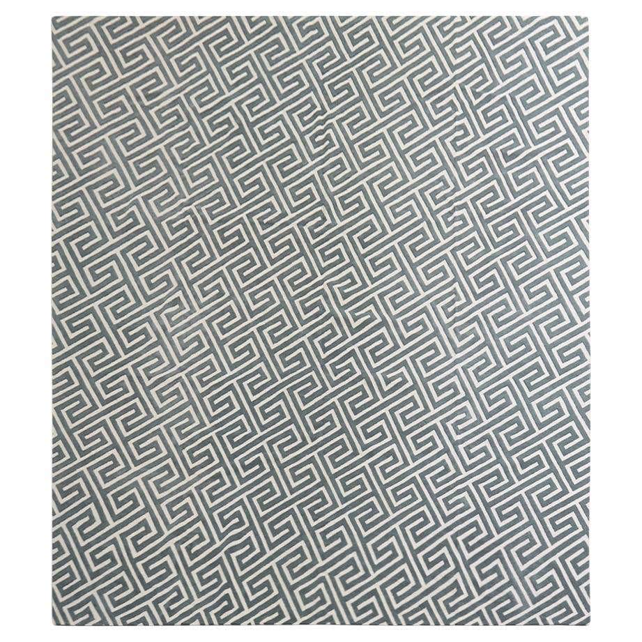 Rug and Kilim’s Art Deco Style Rug, Turquoise Blue Open Field and Greek ...