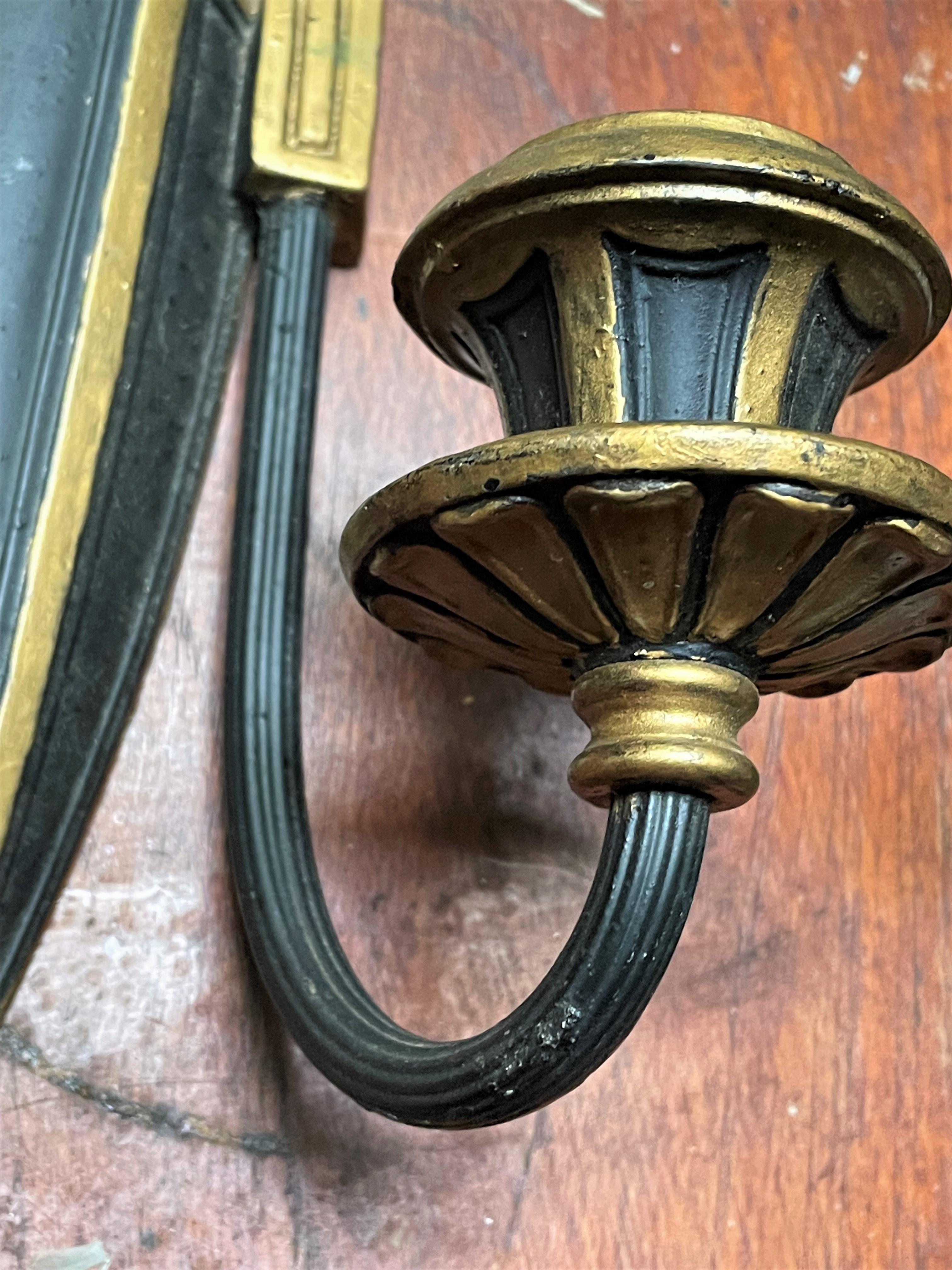 20th Century Neoclassical Style Greek Key & Urn Cast Metal Wall Candle Sconces Signed Empire  For Sale