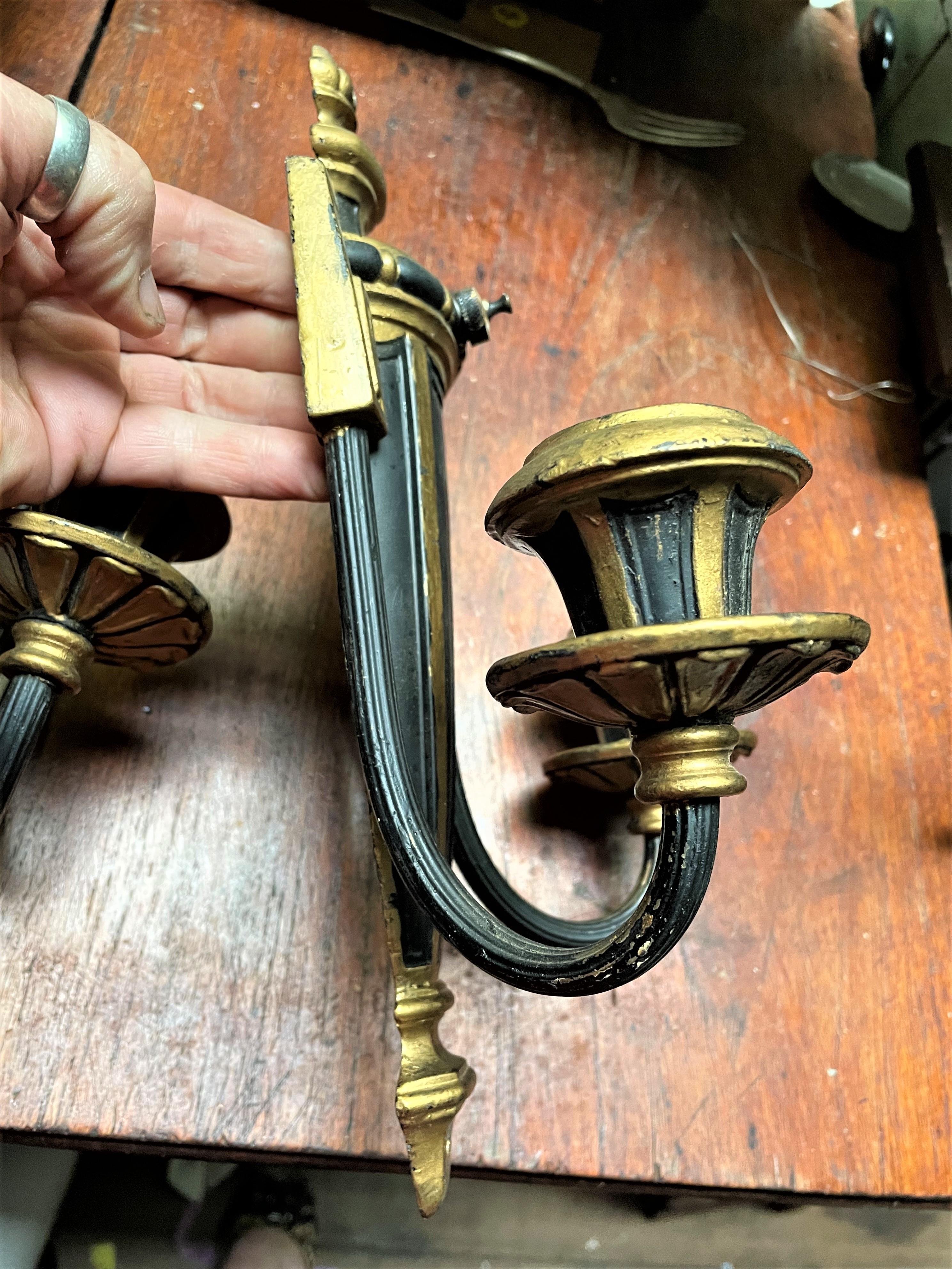 Neoclassical Style Greek Key & Urn Cast Metal Wall Candle Sconces Signed Empire  For Sale 3