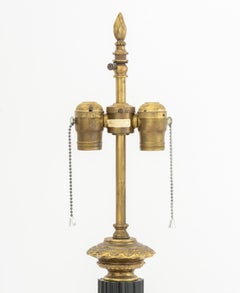 Neoclassical Green and Gilt Metal Column Table Lamp, 20th Century