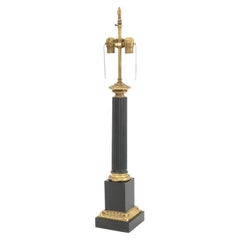 Neoclassical Green and Gilt Metal Column Table Lamp, 20th Century