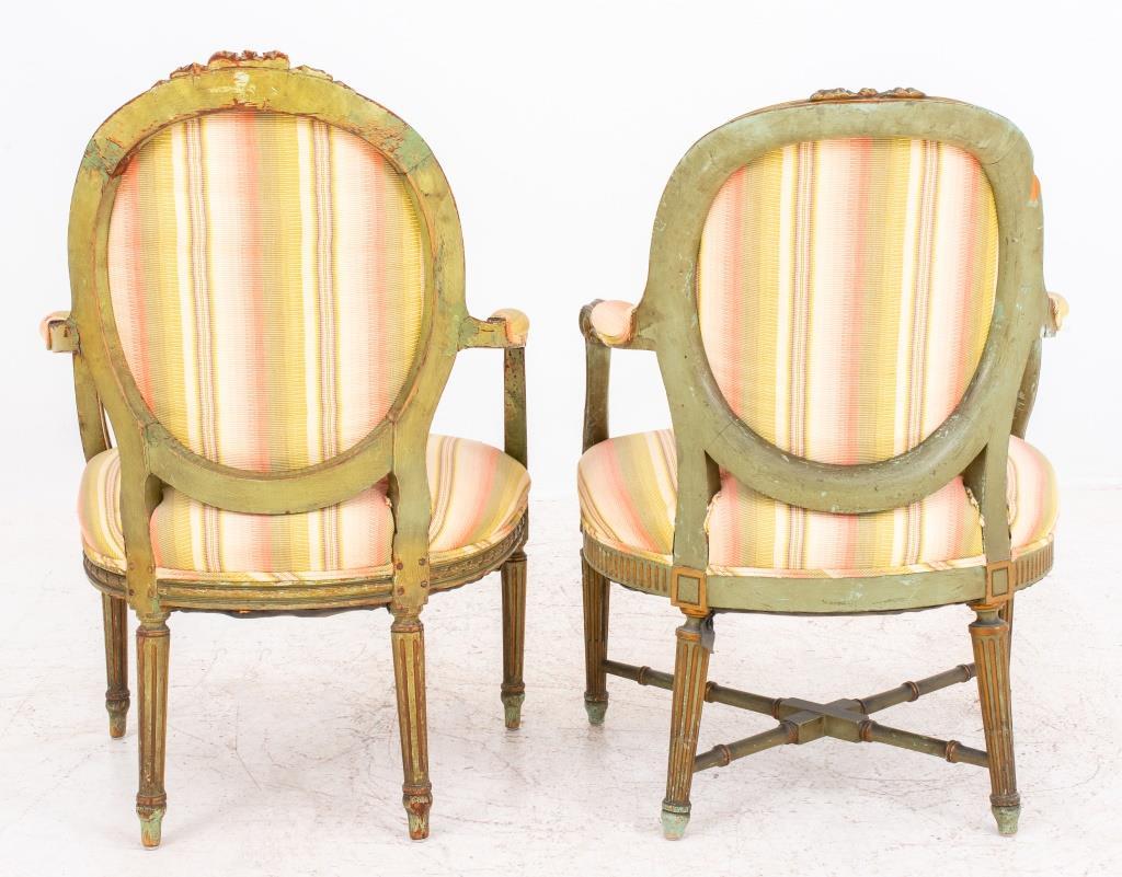 Neoclassical Style Green-Painted Armchairs, 2 In Good Condition For Sale In New York, NY