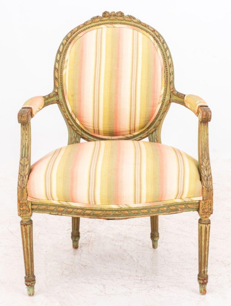 18th Century Neoclassical Style Green-Painted Armchairs, 2 For Sale