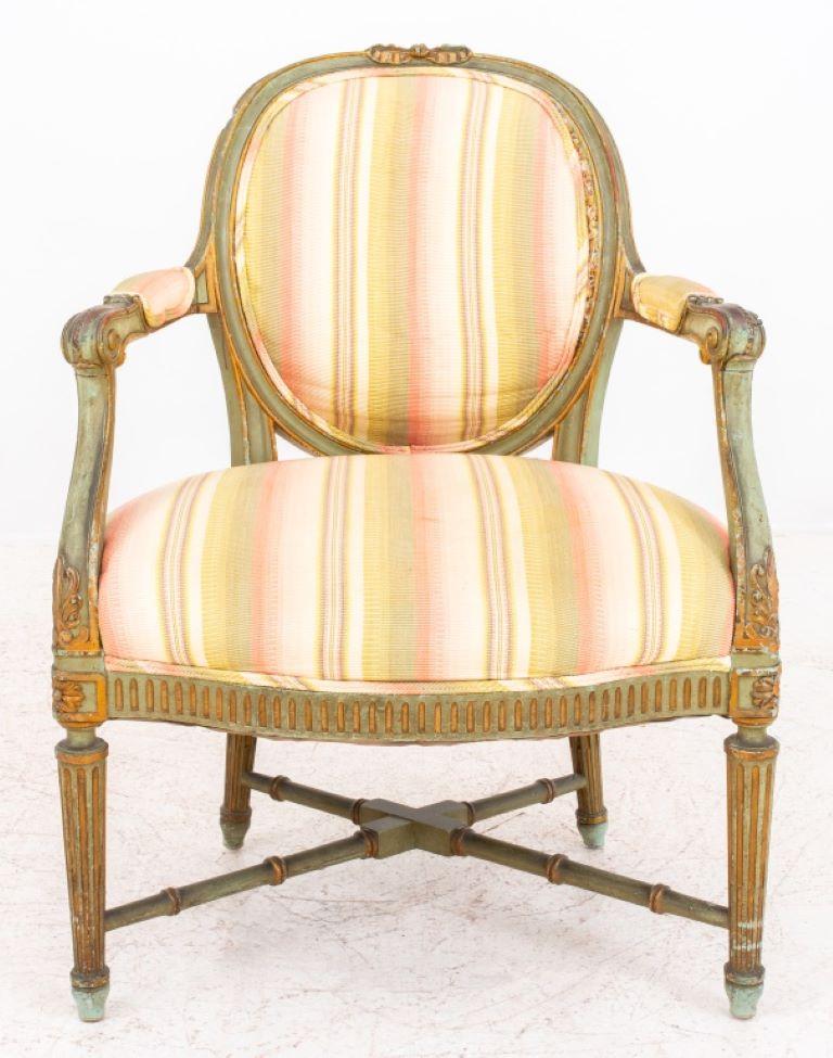 Neoclassical Style Green-Painted Armchairs, 2 For Sale 3